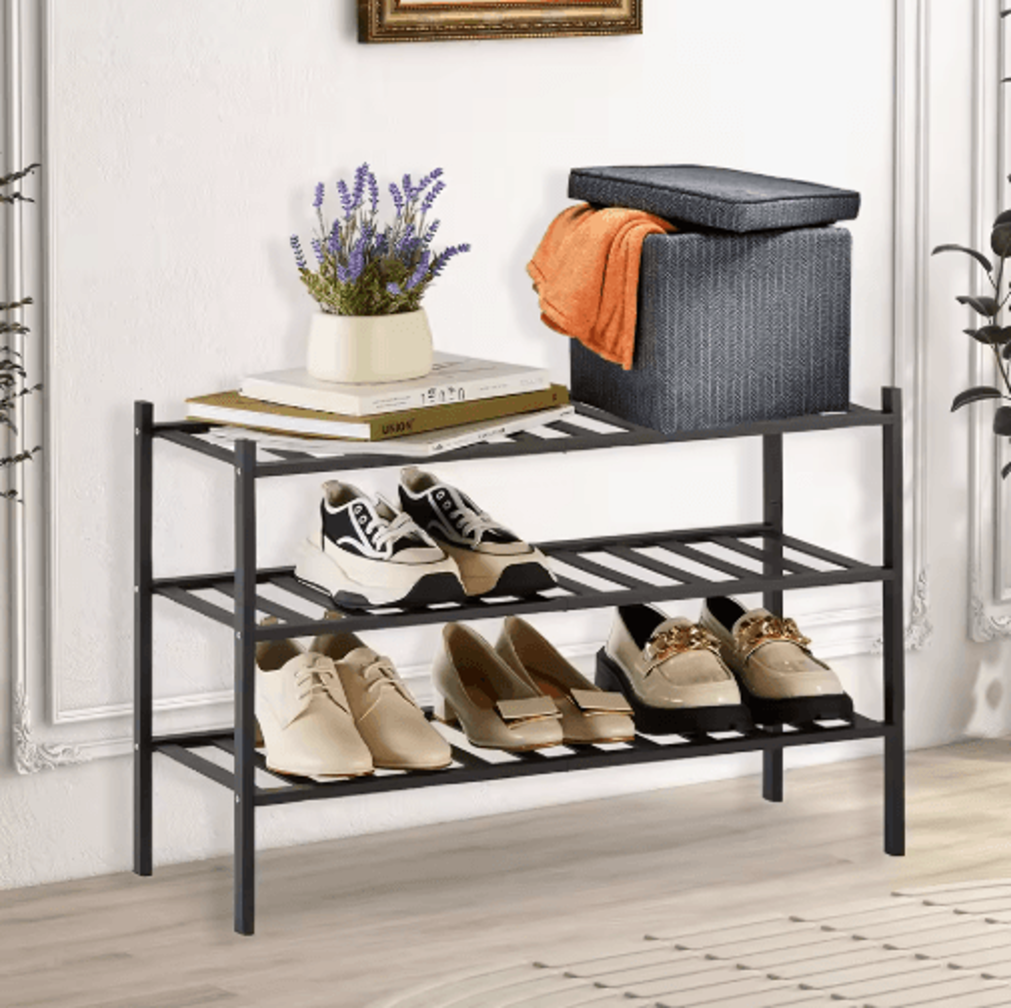 2 To 3 Tier Stackable Bamboo Shoe Rack Freestanding Entryway And Closet Organizer Black 0