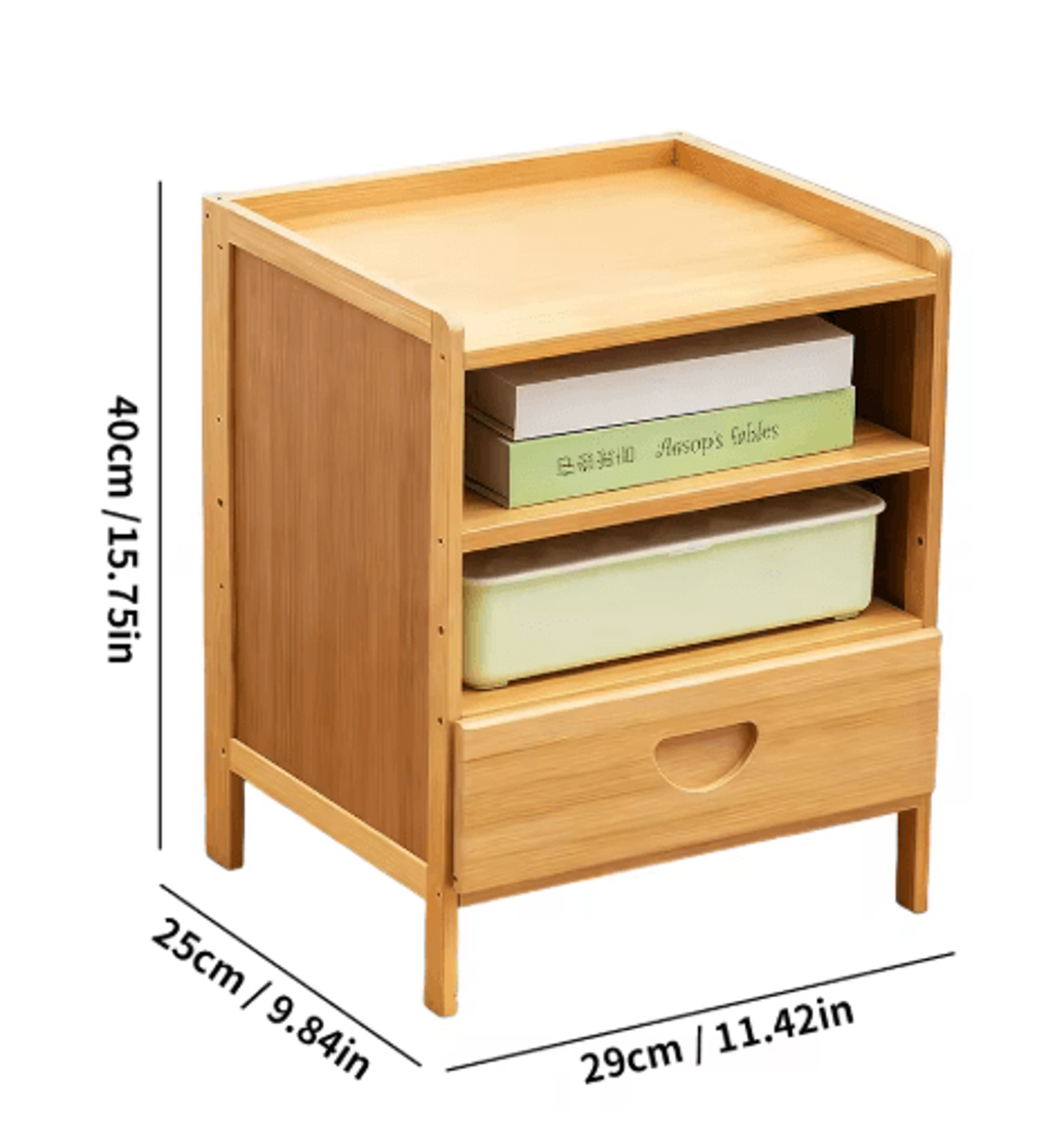 Bamboo Nightstand Storage Cabinet Space Saving Drawer And Shelf Organizer 3