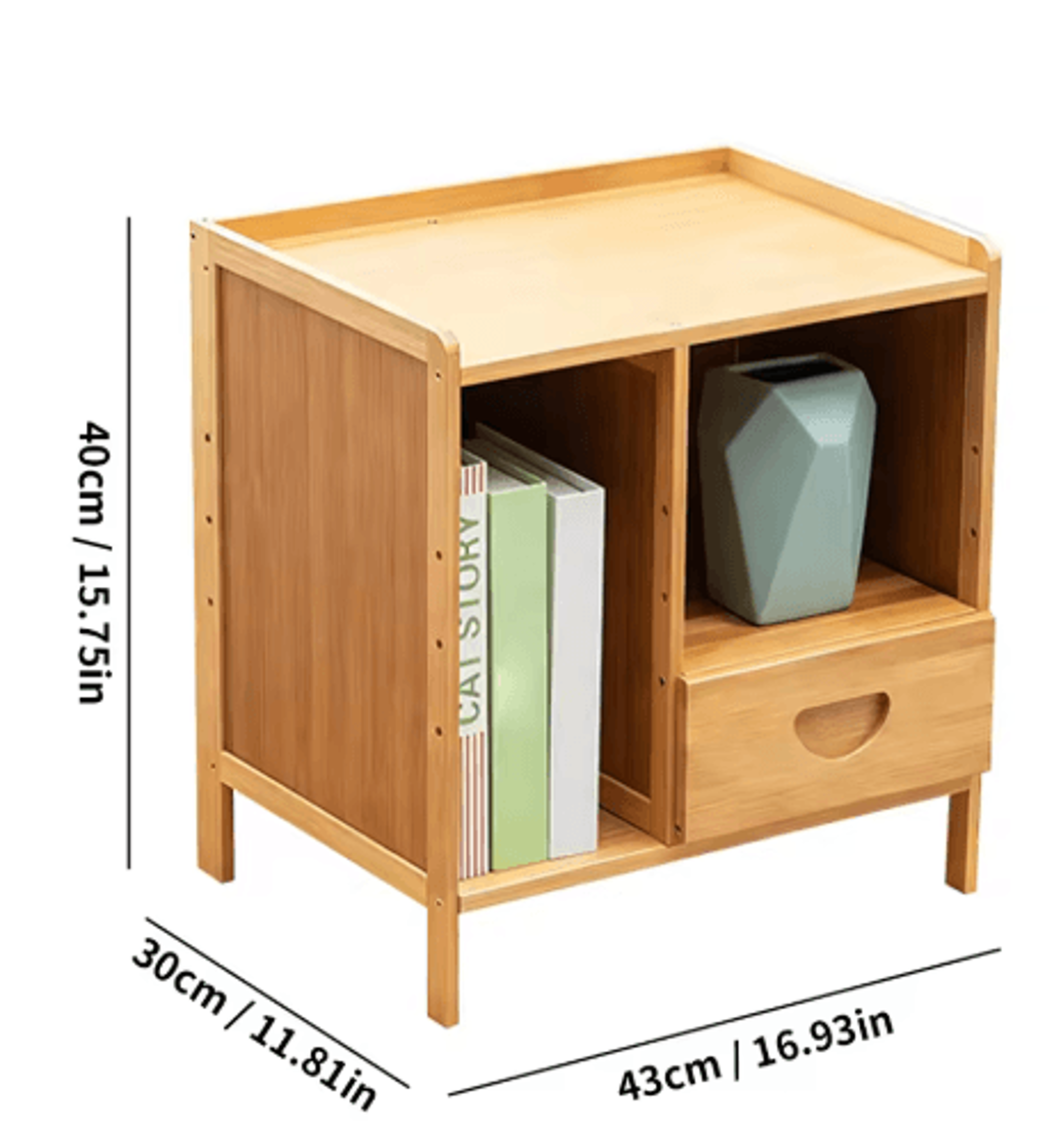 Bamboo Nightstand Storage Cabinet Space Saving Drawer And Shelf Organizer 4