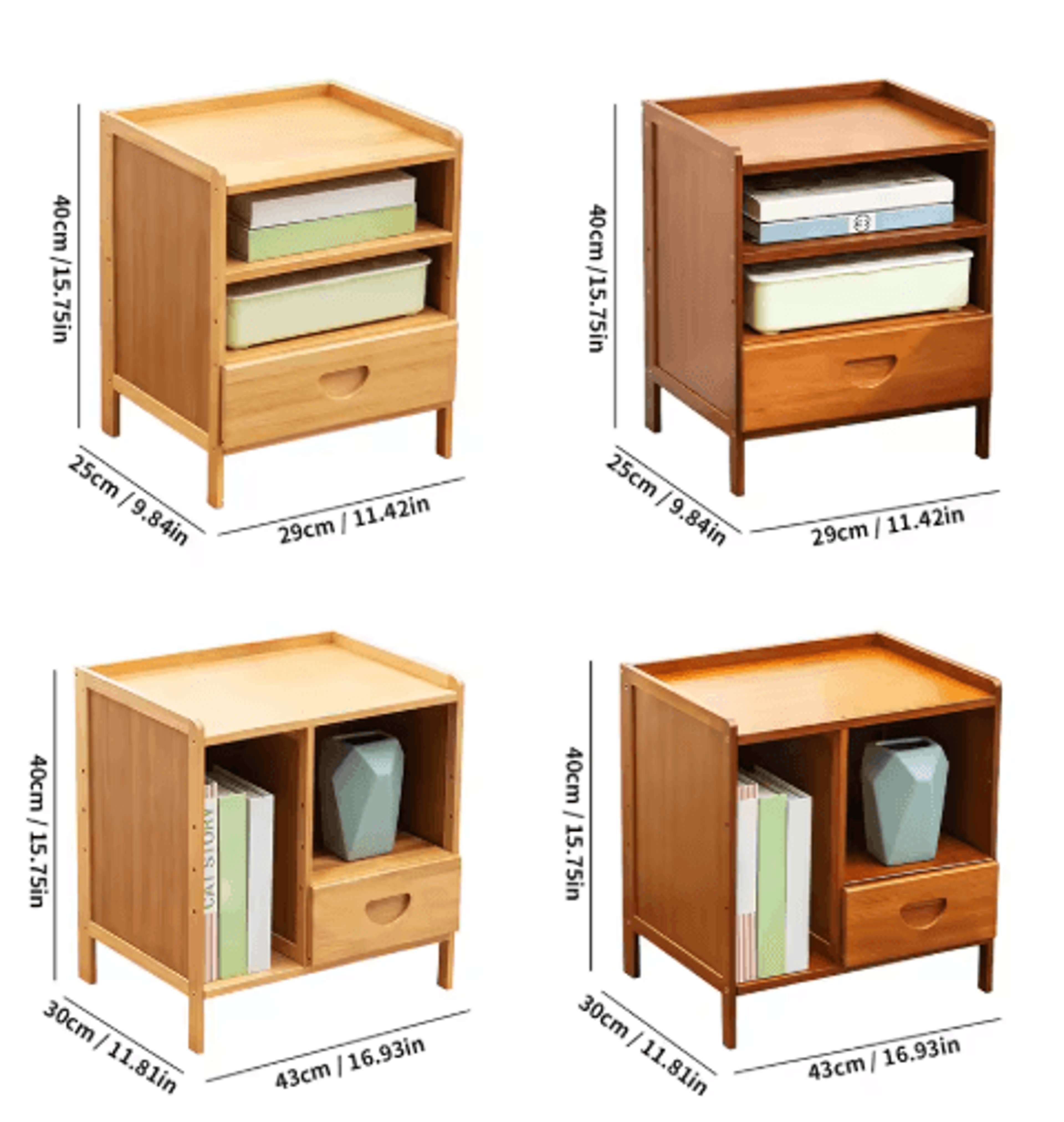 Bamboo Nightstand Storage Cabinet Space Saving Drawer And Shelf Organizer 9