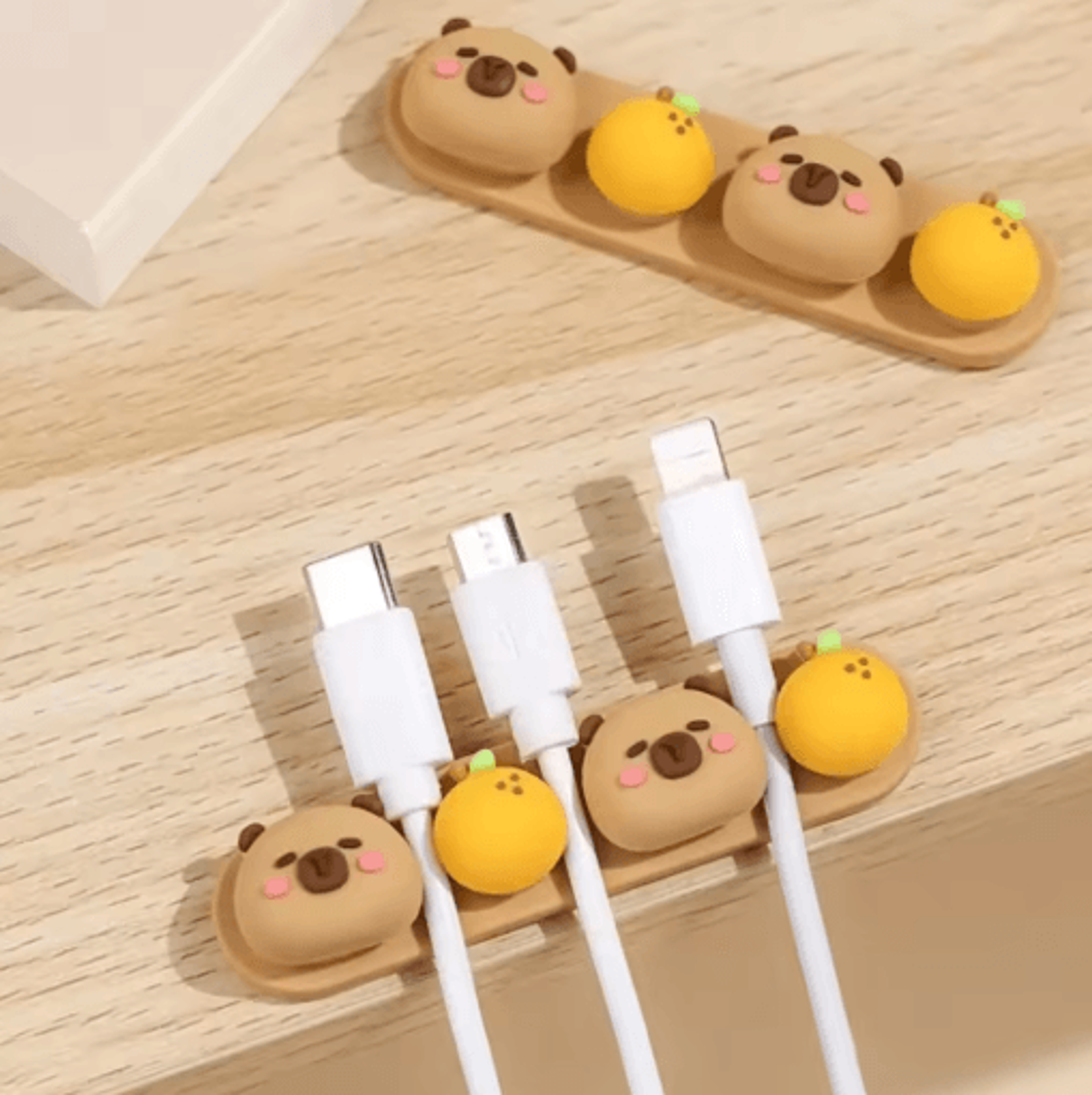 Capybara Desktop Cable Organizer Cute Silicone Punch Free Holder For Charging And Data Cables 16