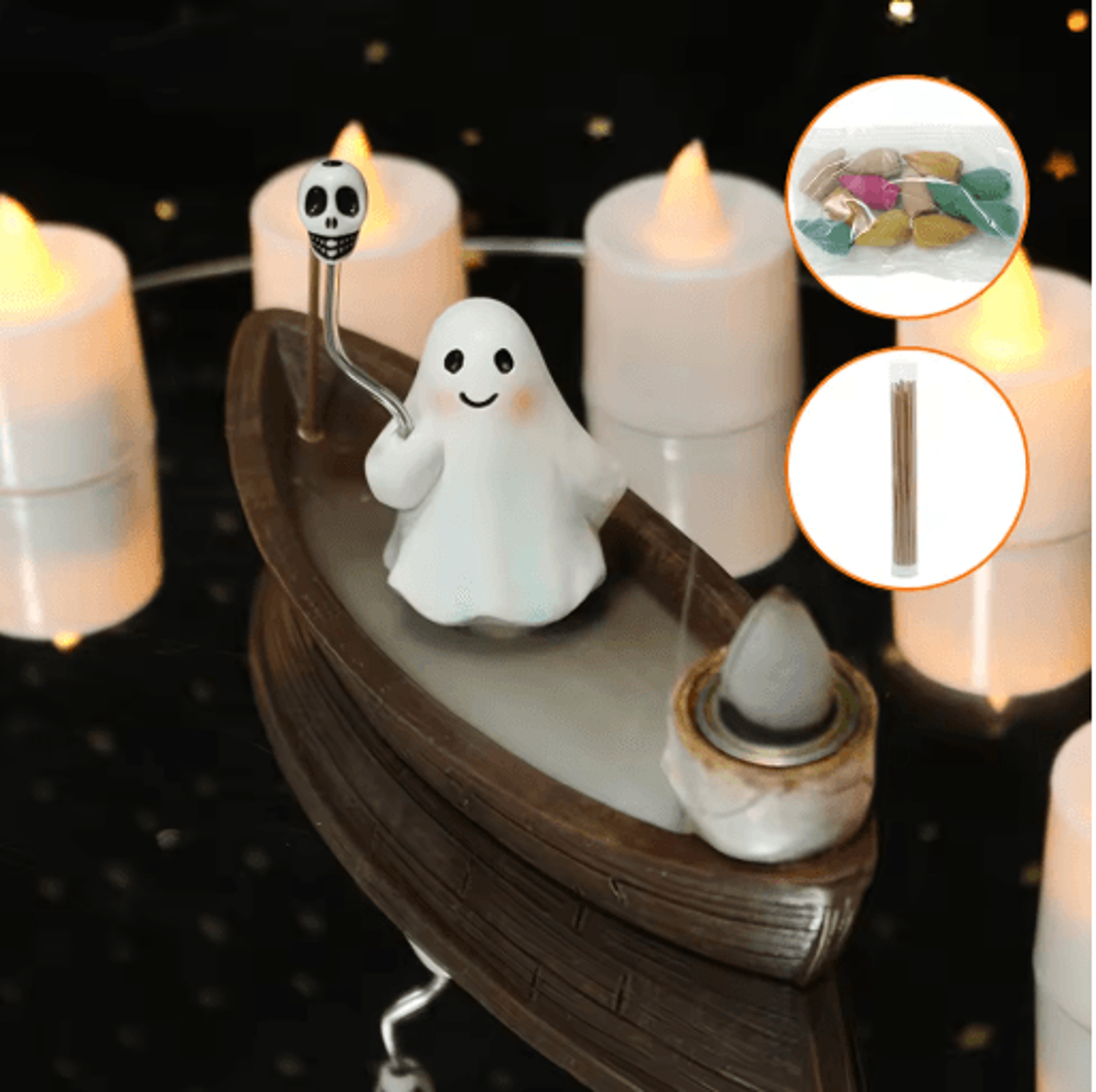 Halloween Ghost Ship Incense Burner Backflow Sandalwood Incense Holder For Table Decor 4