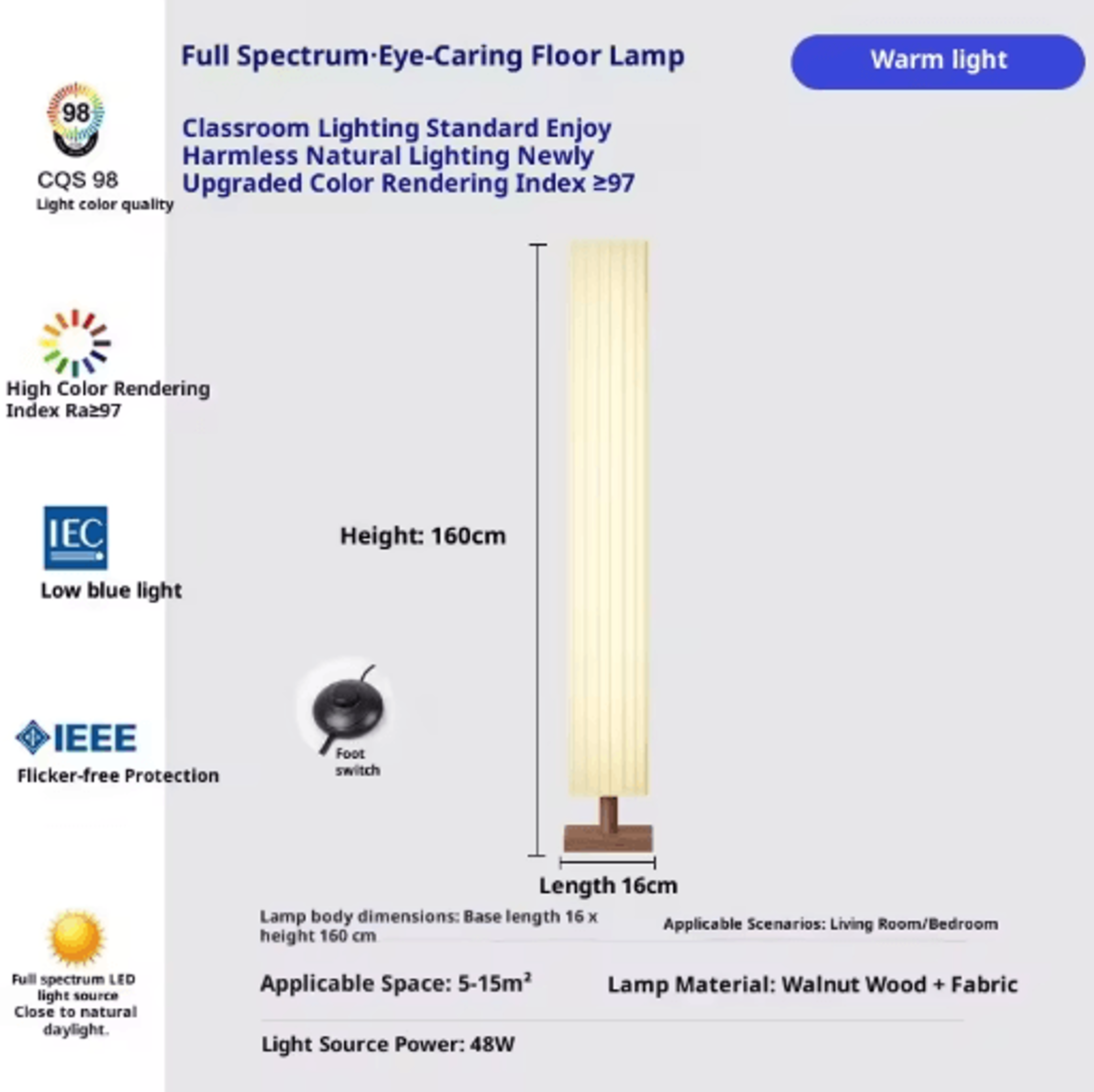 Fabric LED Floor Lamp Decorative Wooden Standing Light For Living Room And Bedroom 1