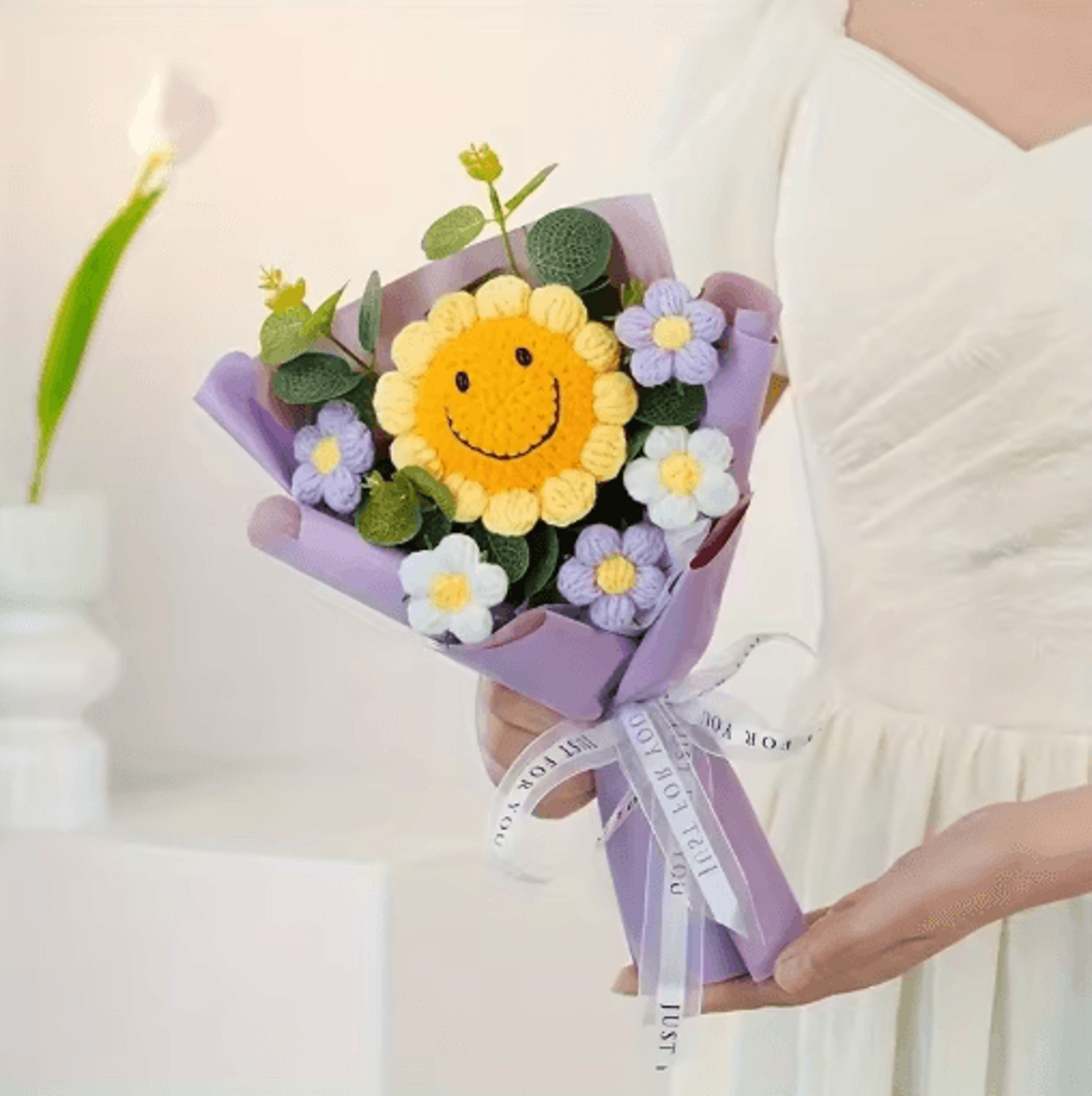 Handmade Crochet Sunflower Bouquet Bright Artificial Flowers For Lasting Joy 1 To 2 Pcs 8