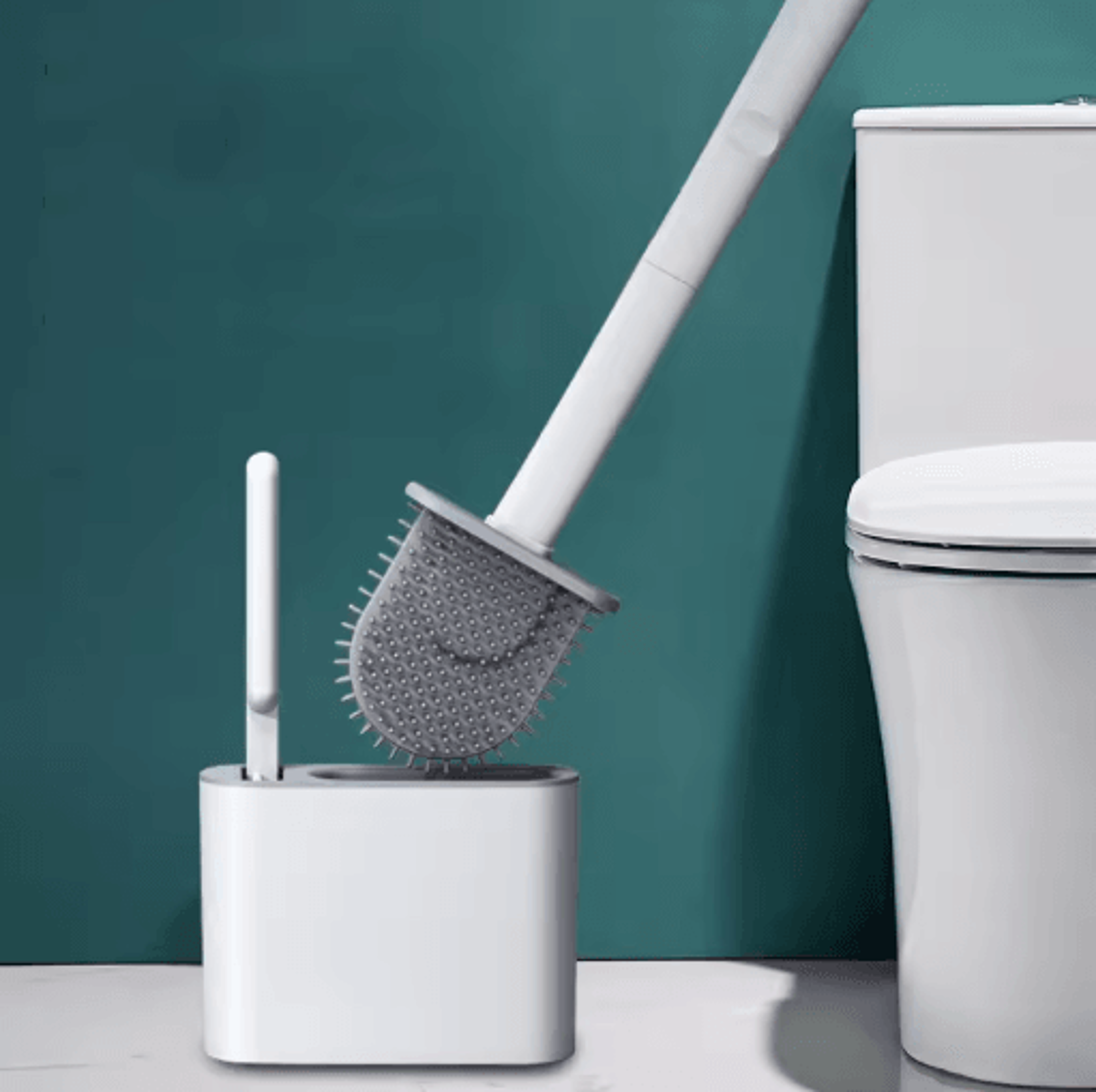Silicone Toilet Brush Set  Flat Head Flexible WallMounted Toilet Bowl Cleaner 5