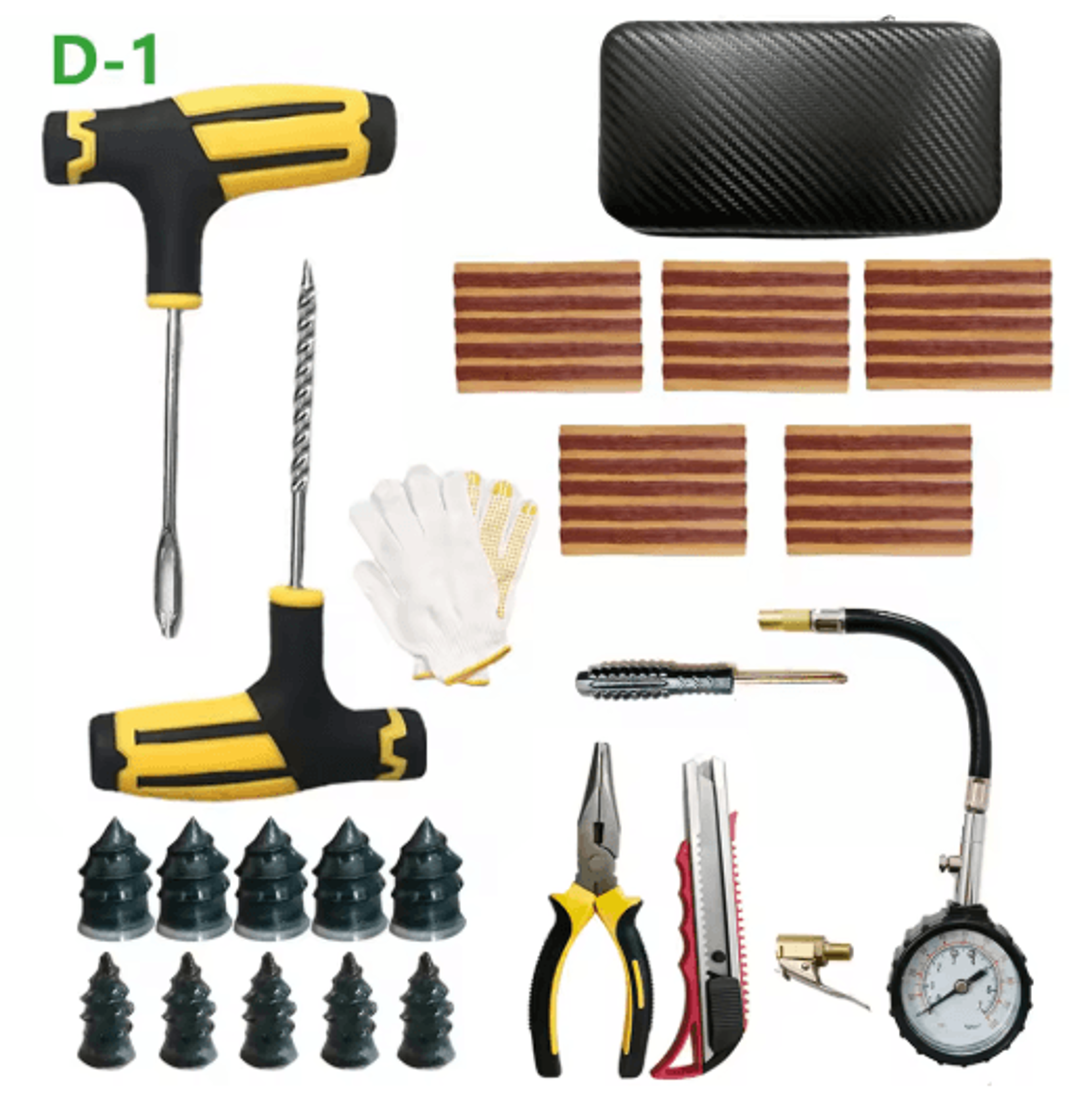 Car Tire Repair Kit With Studding Tool  Rubber Strips  GlueFree Puncture Plug Set 2