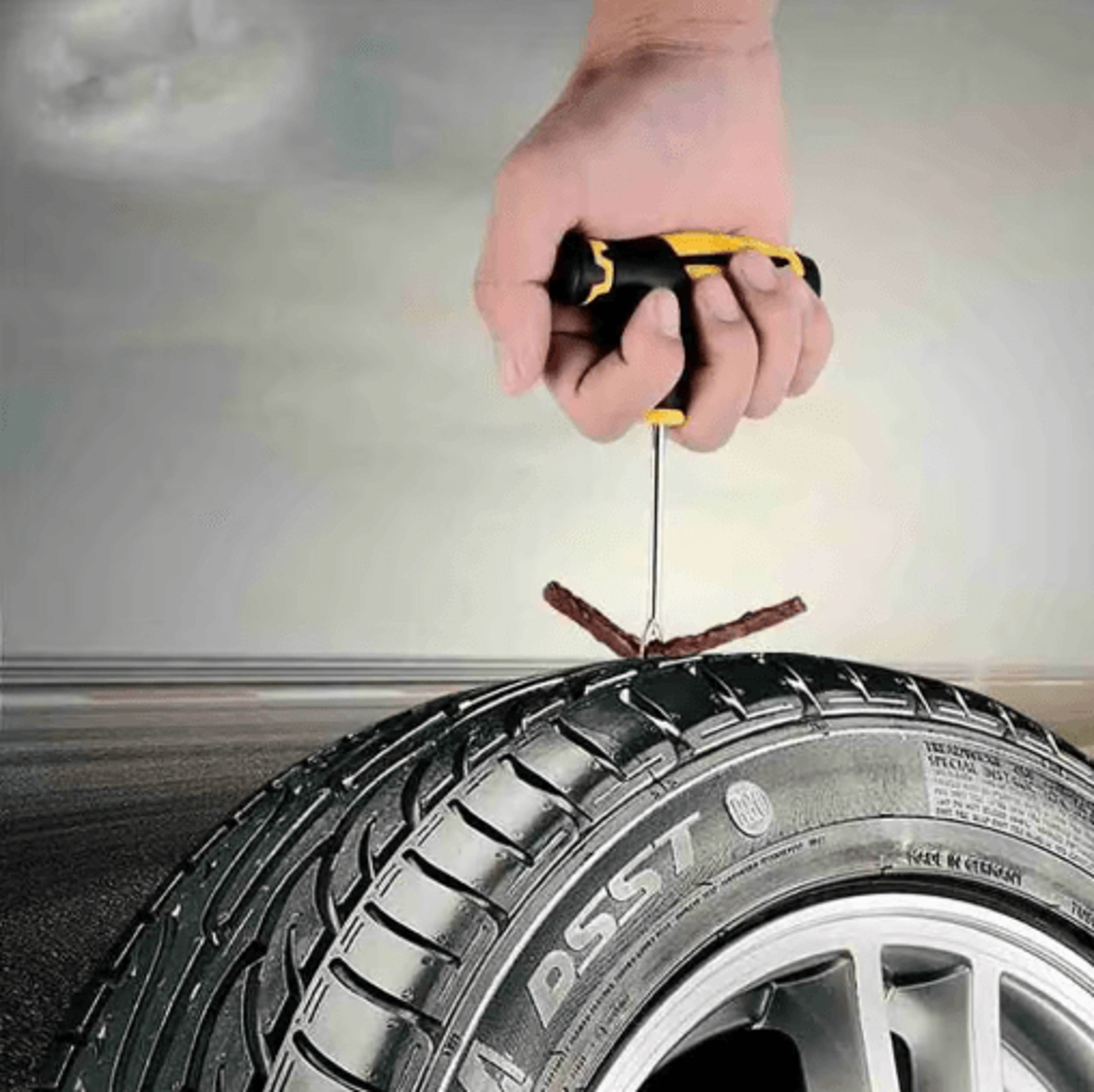 Car Tire Repair Kit With Studding Tool  Rubber Strips  GlueFree Puncture Plug Set 10