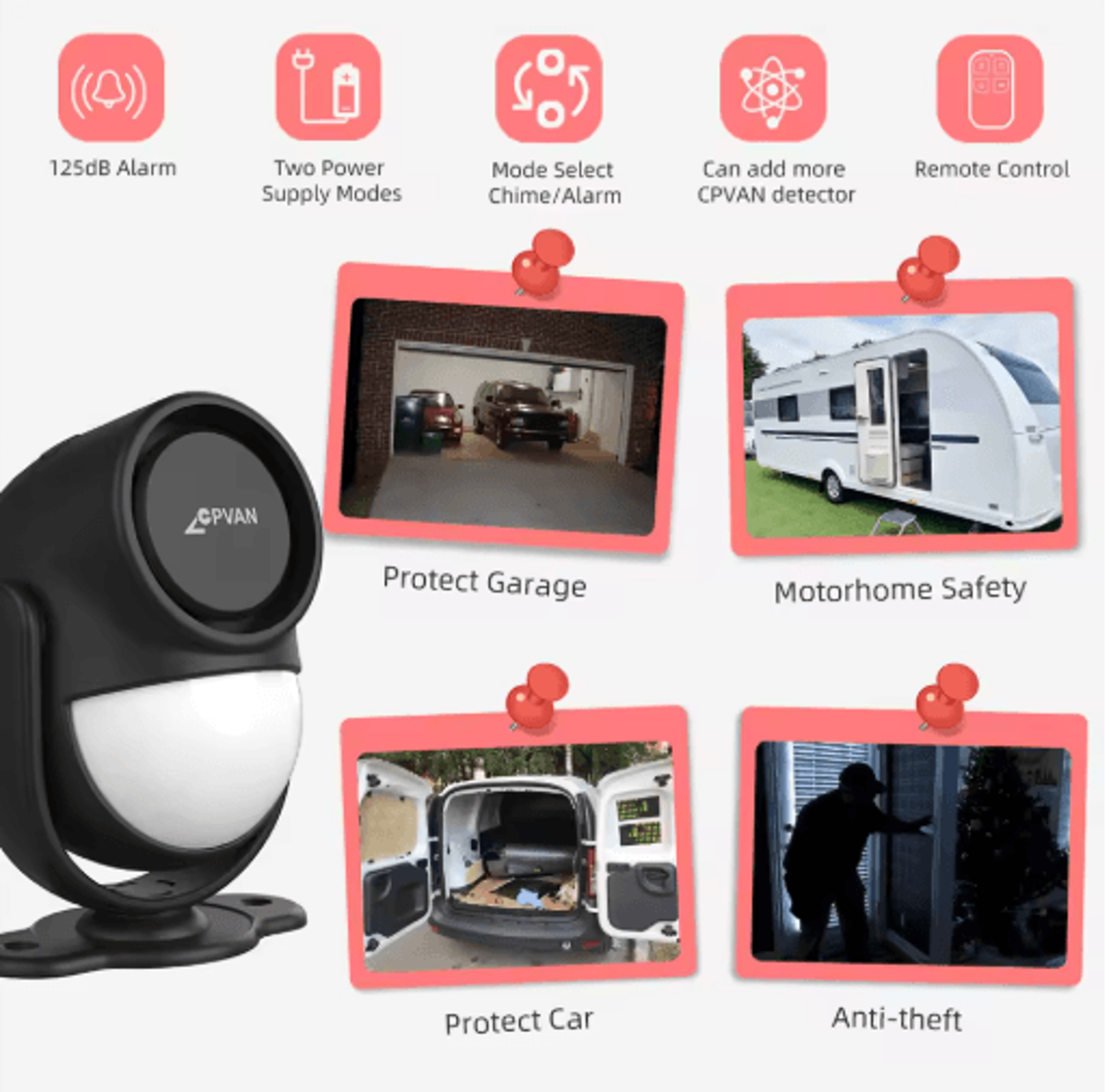 CPVAN Wireless PIR Motion Sensor  Infrared Burglar Alarm With 125dB Siren 433MHz 3