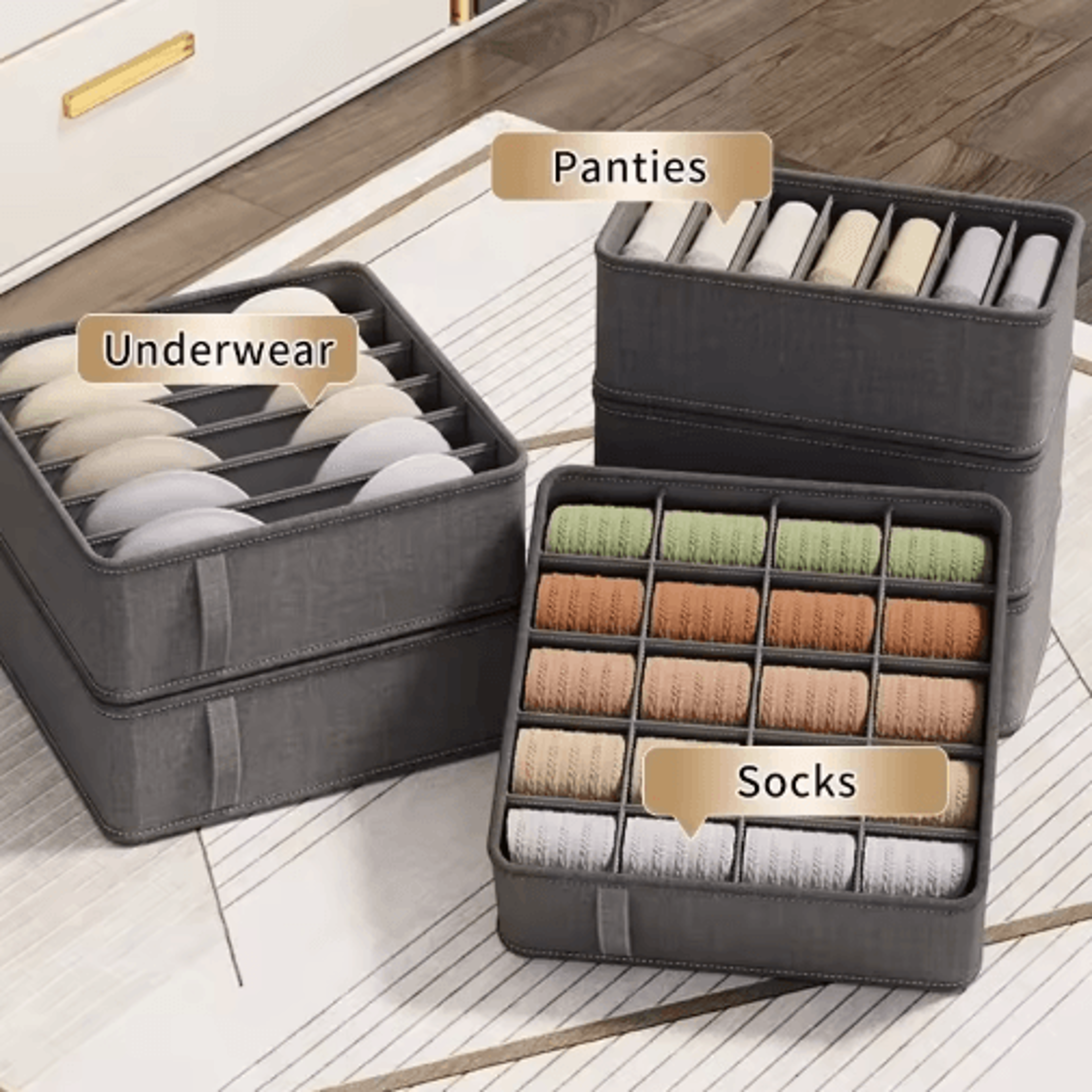 Underwear Drawer Organizer  MultiCompartment Wardrobe Storage Box For Socks  Lingerie 9