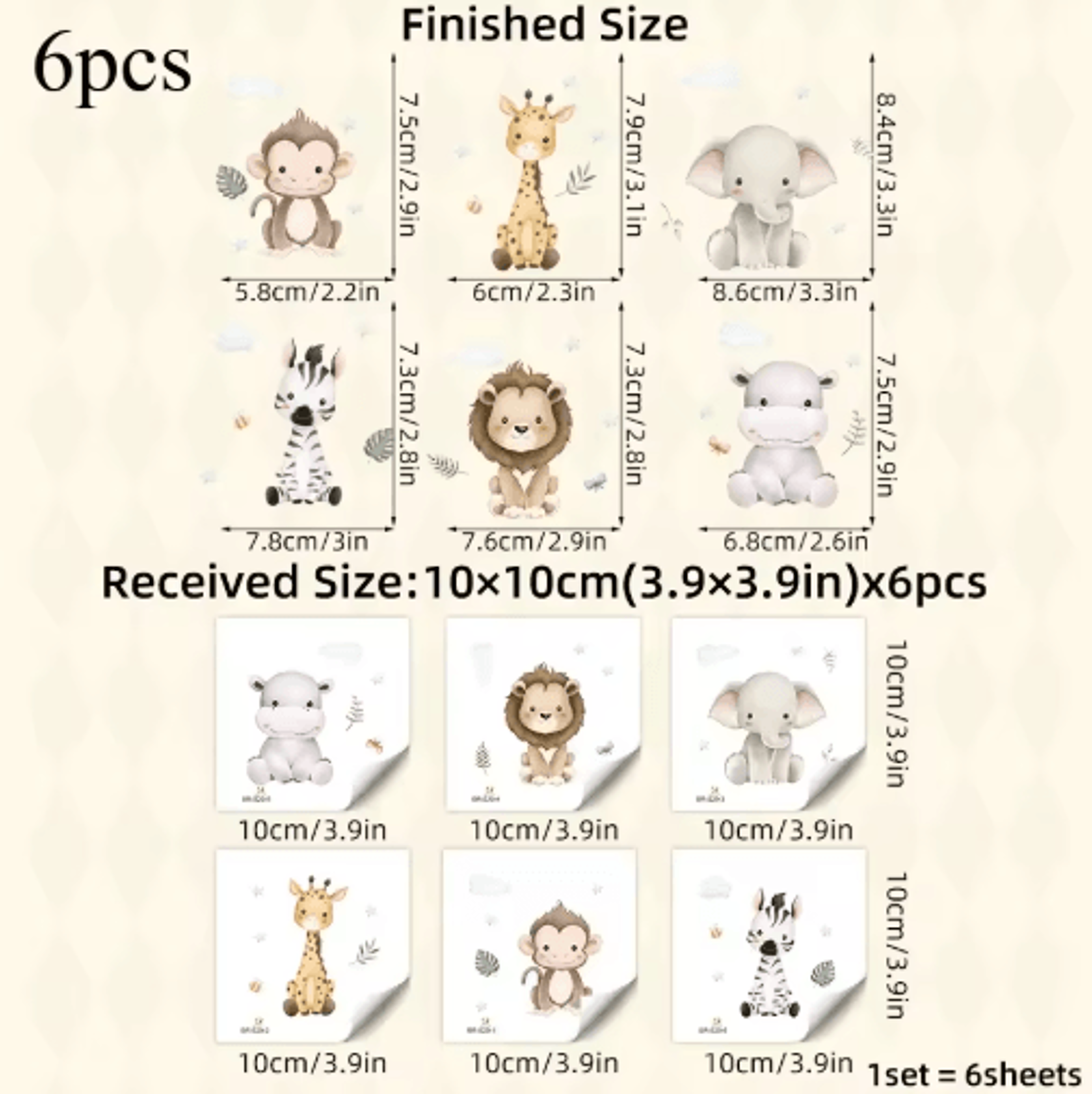Cute Cartoon Animal Wall Stickers 6Piece Set  PVC Switch  Room Decor Decals 1