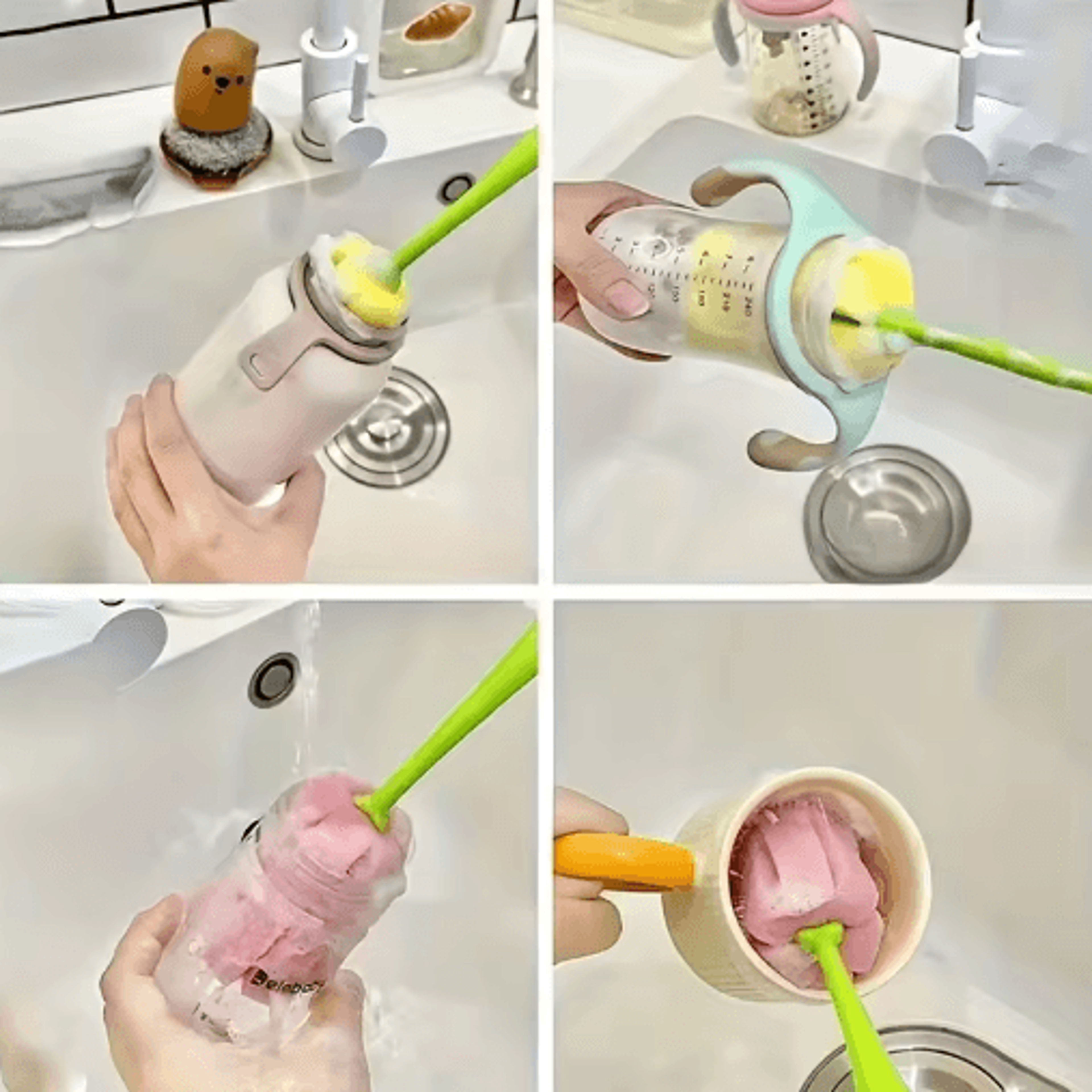 Tulip Cup Cleaning Brush With Detachable Sponge Head 2Pack  Long Handle Bottle  Glass Cleaner 3