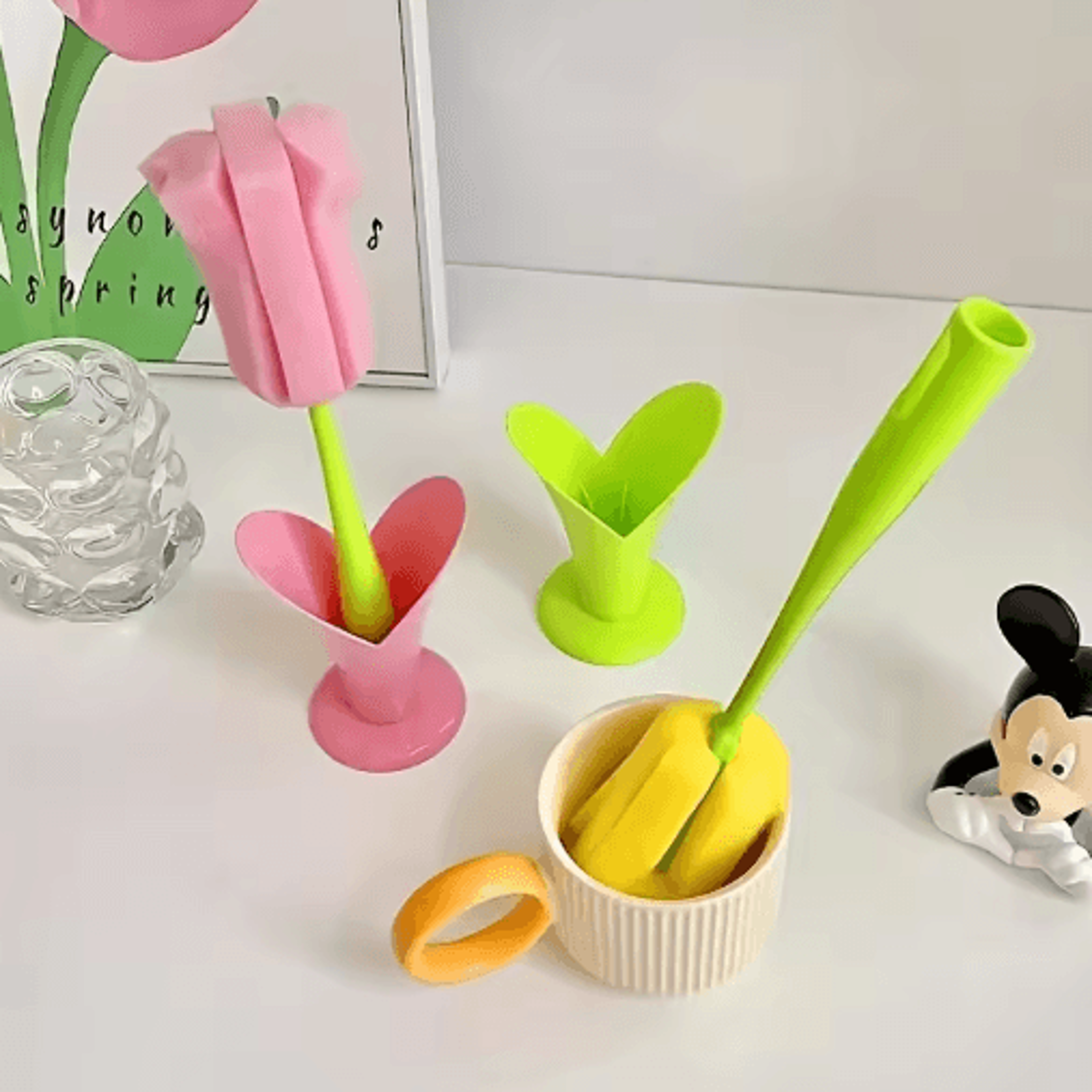 Tulip Cup Cleaning Brush With Detachable Sponge Head 2Pack  Long Handle Bottle  Glass Cleaner 4