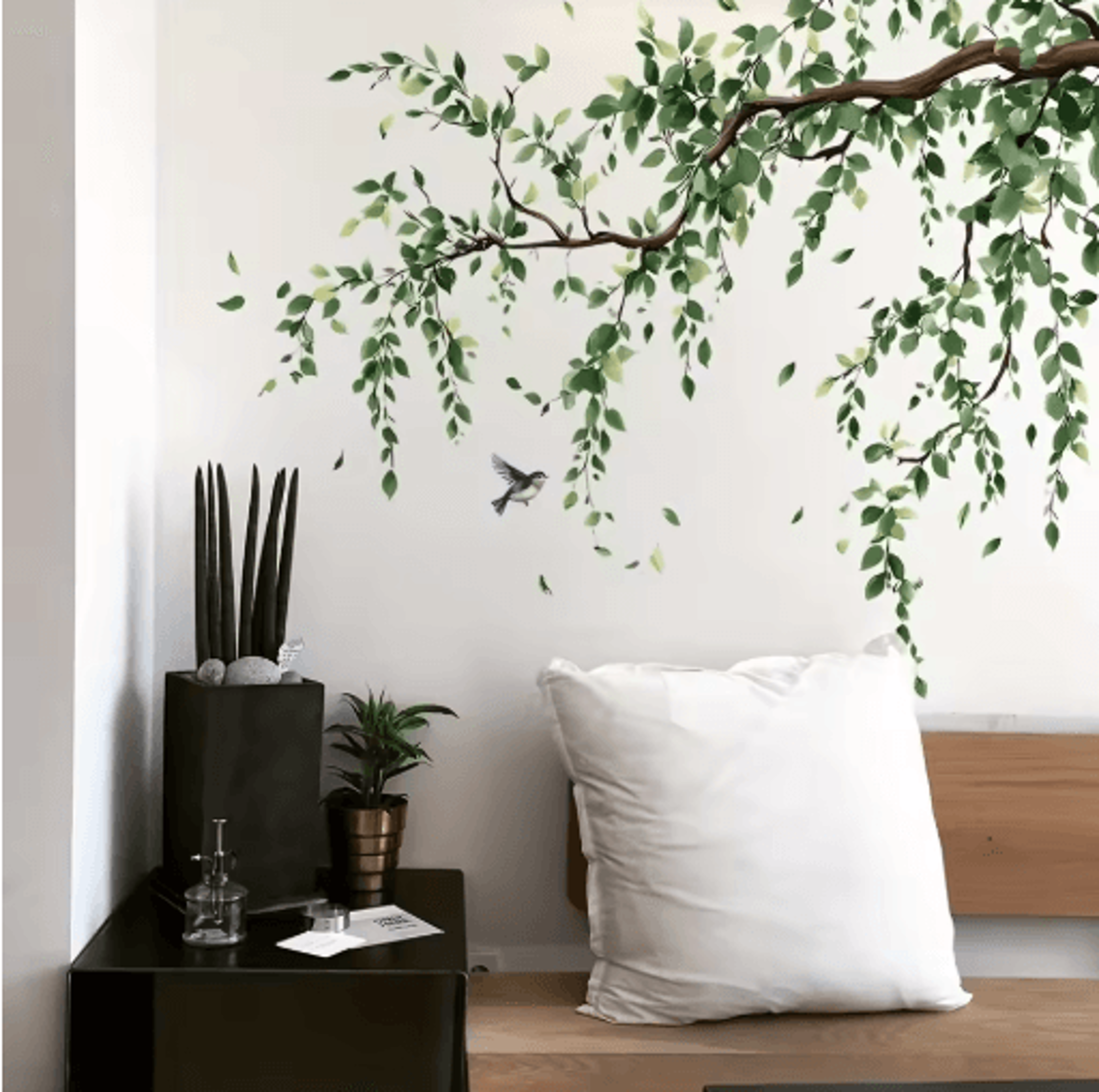 Tree Branch  Birds Wall Stickers 2Piece Set  Removable SelfAdhesive Nature Decor Decals 3