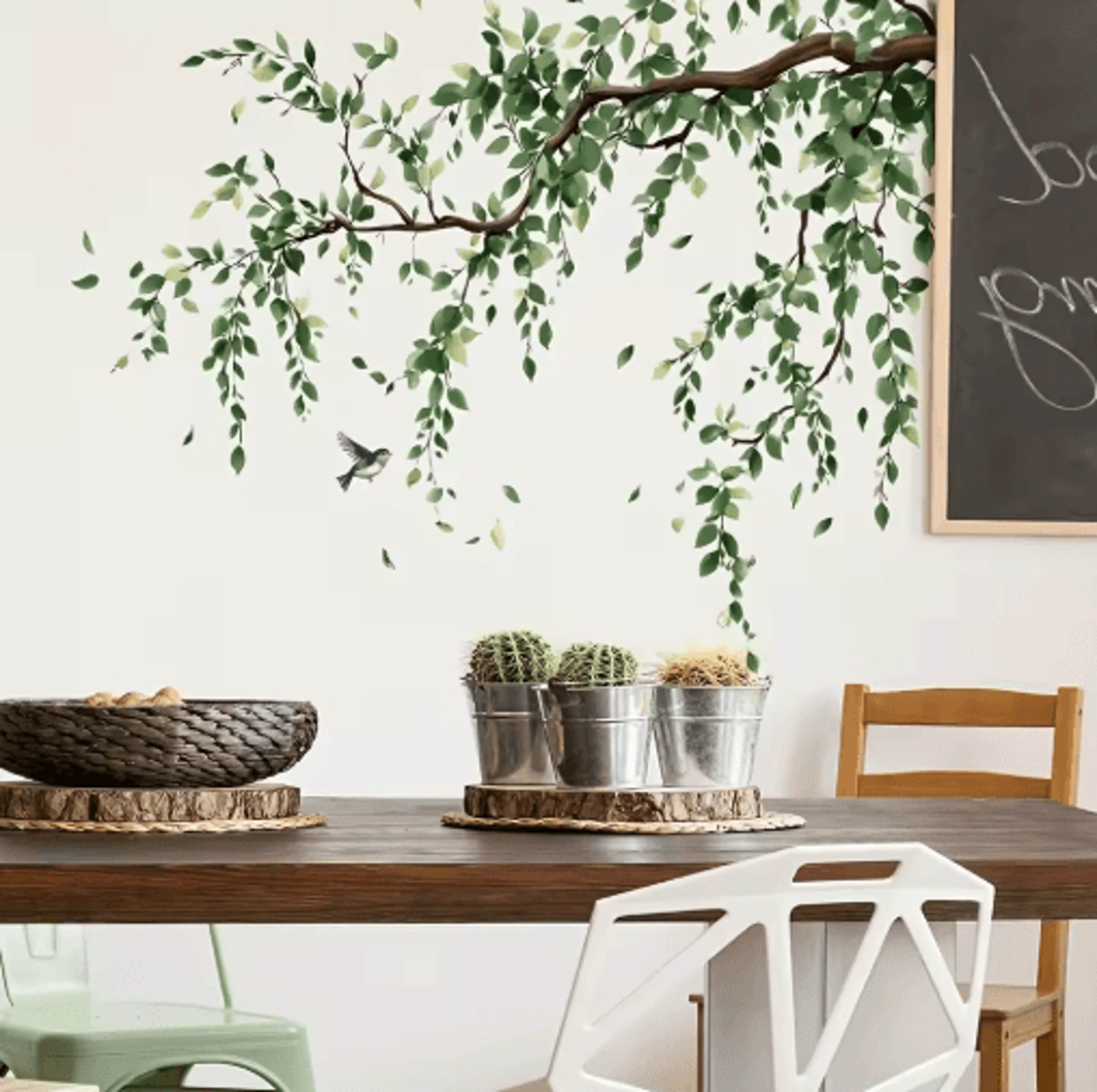 Tree Branch  Birds Wall Stickers 2Piece Set  Removable SelfAdhesive Nature Decor Decals 0