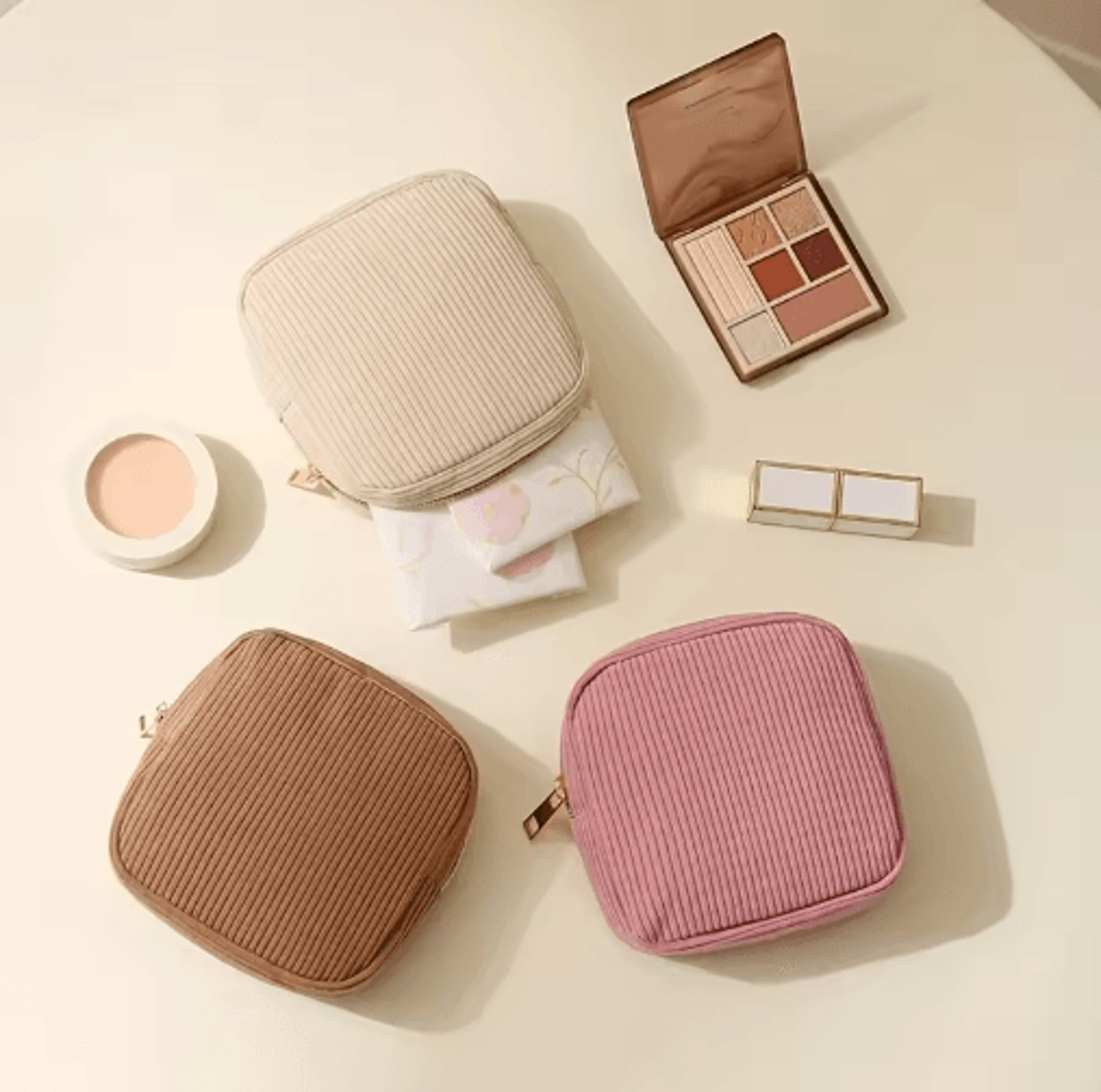 Corduroy Makeup Bag  Large Capacity Cosmetic  Toiletry Organizer For Travel And Daily Use 0