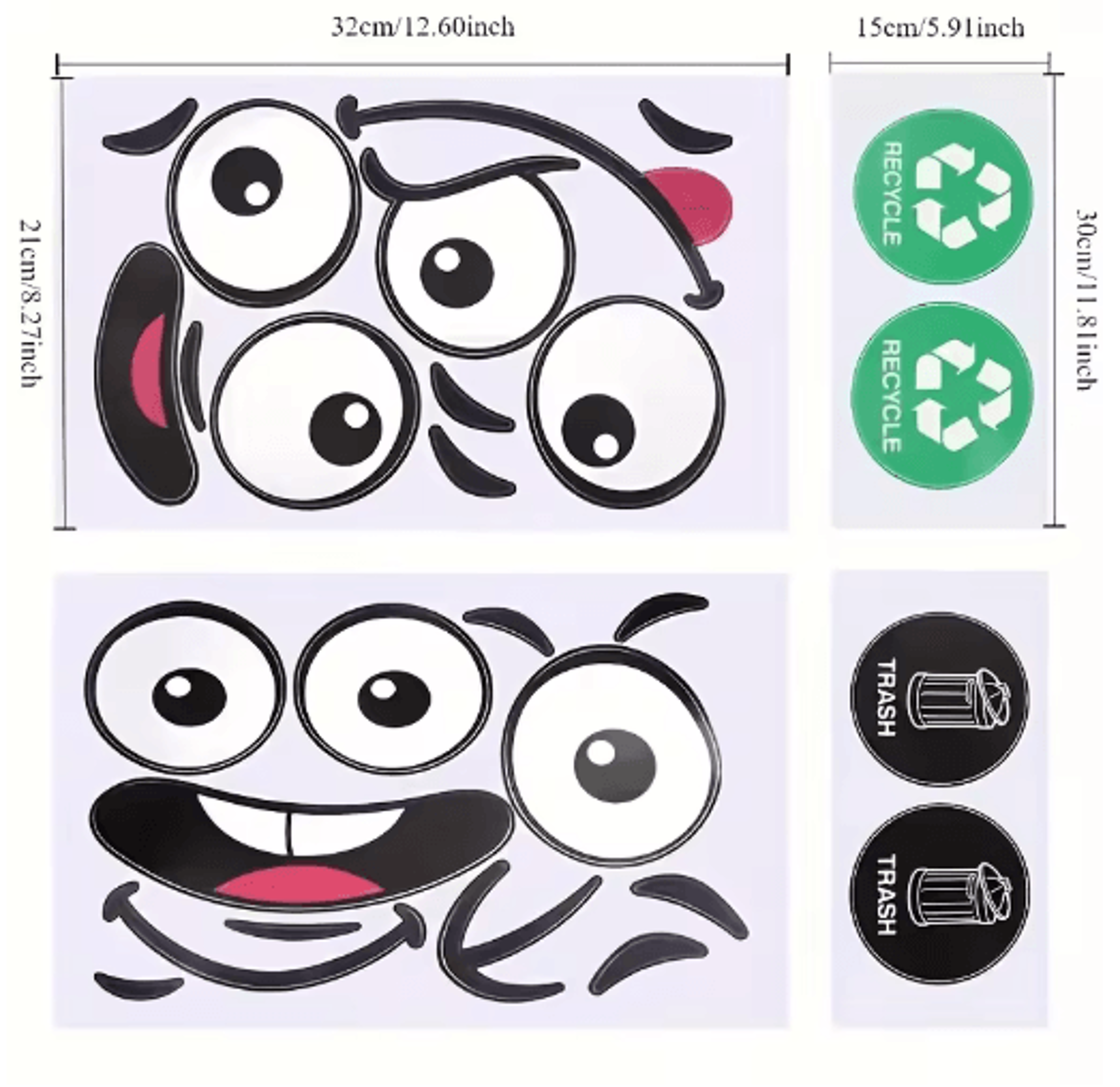 4Piece Cartoon Face Trash Can Stickers  Fun Waterproof PVC Decals For Home Decor 2