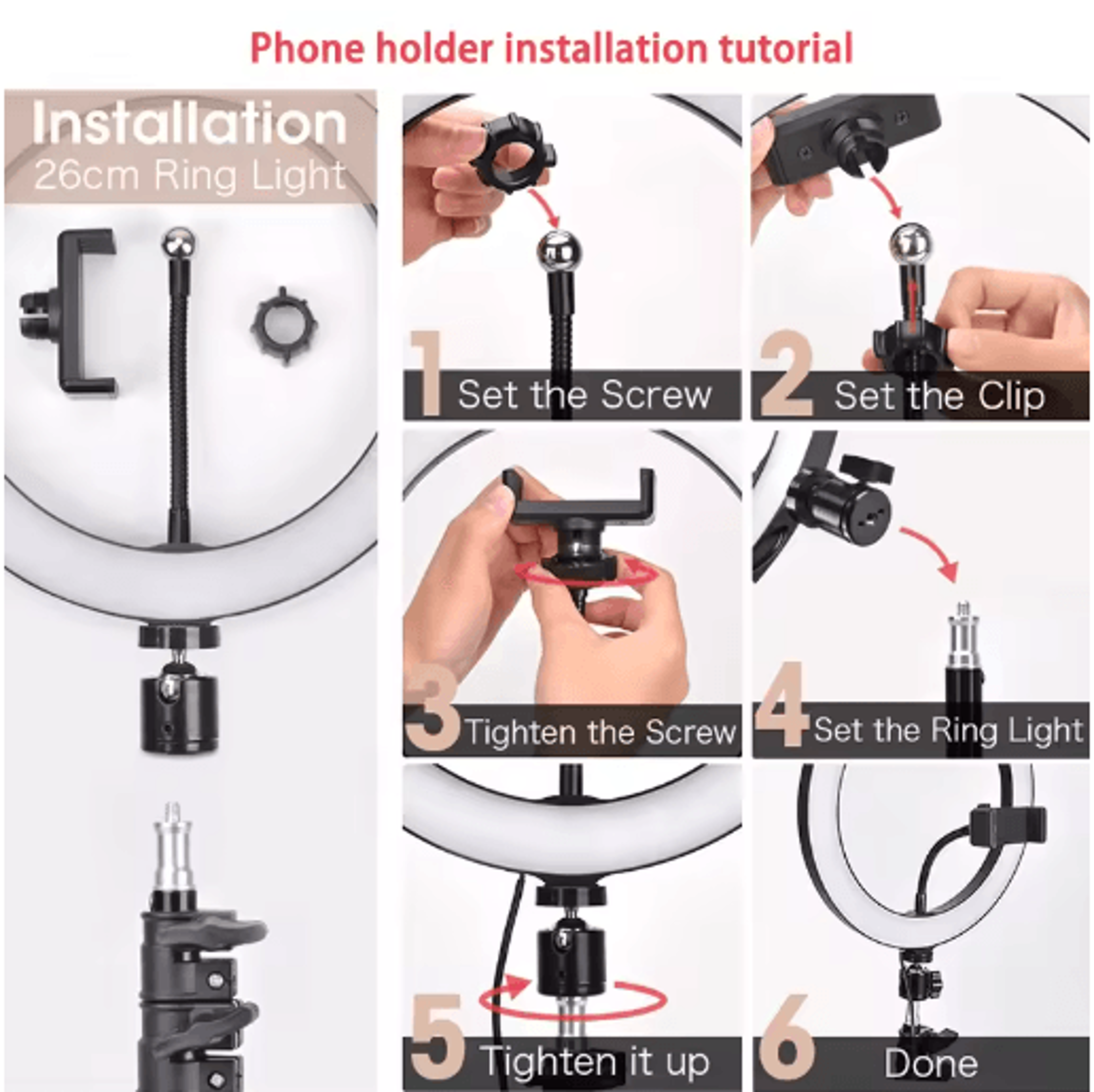 LED Selfie Ring Light With Phone Holder Portable Ring Lamp For Video Photography And YouTube 4