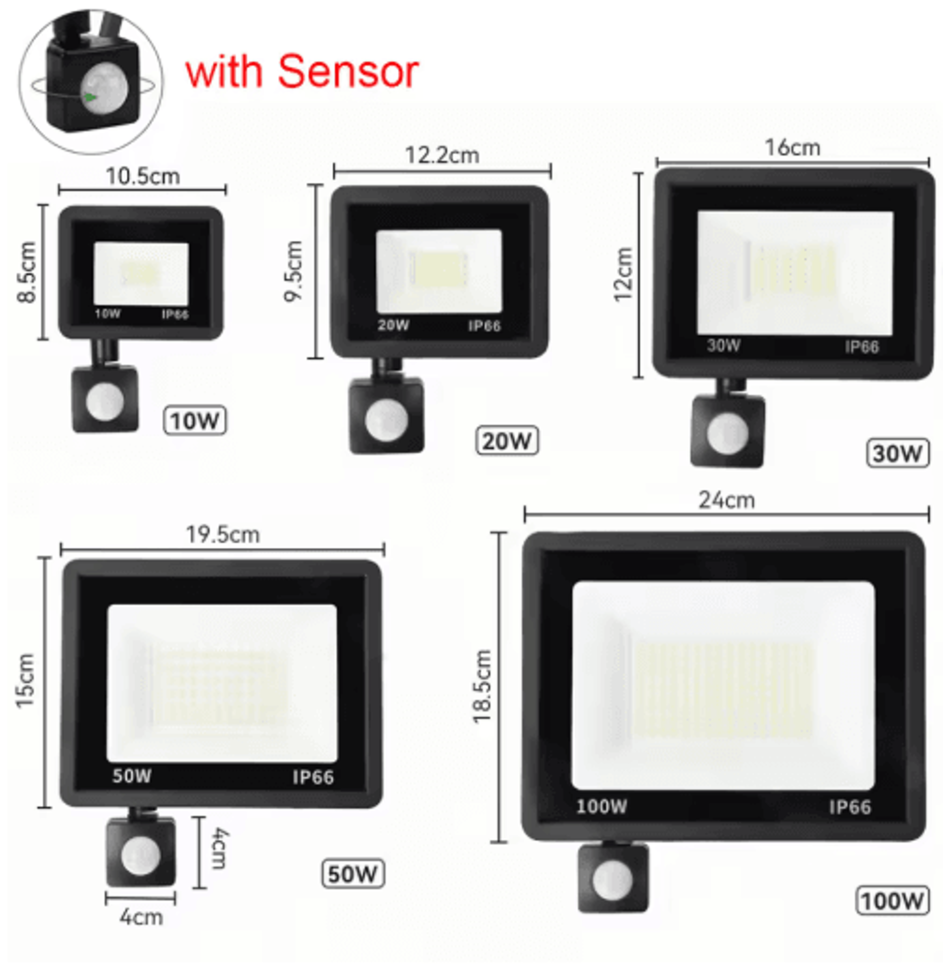 BrightSense Outdoor LED Floodlight With PIR Motion Sensor 10W100W IP66 2
