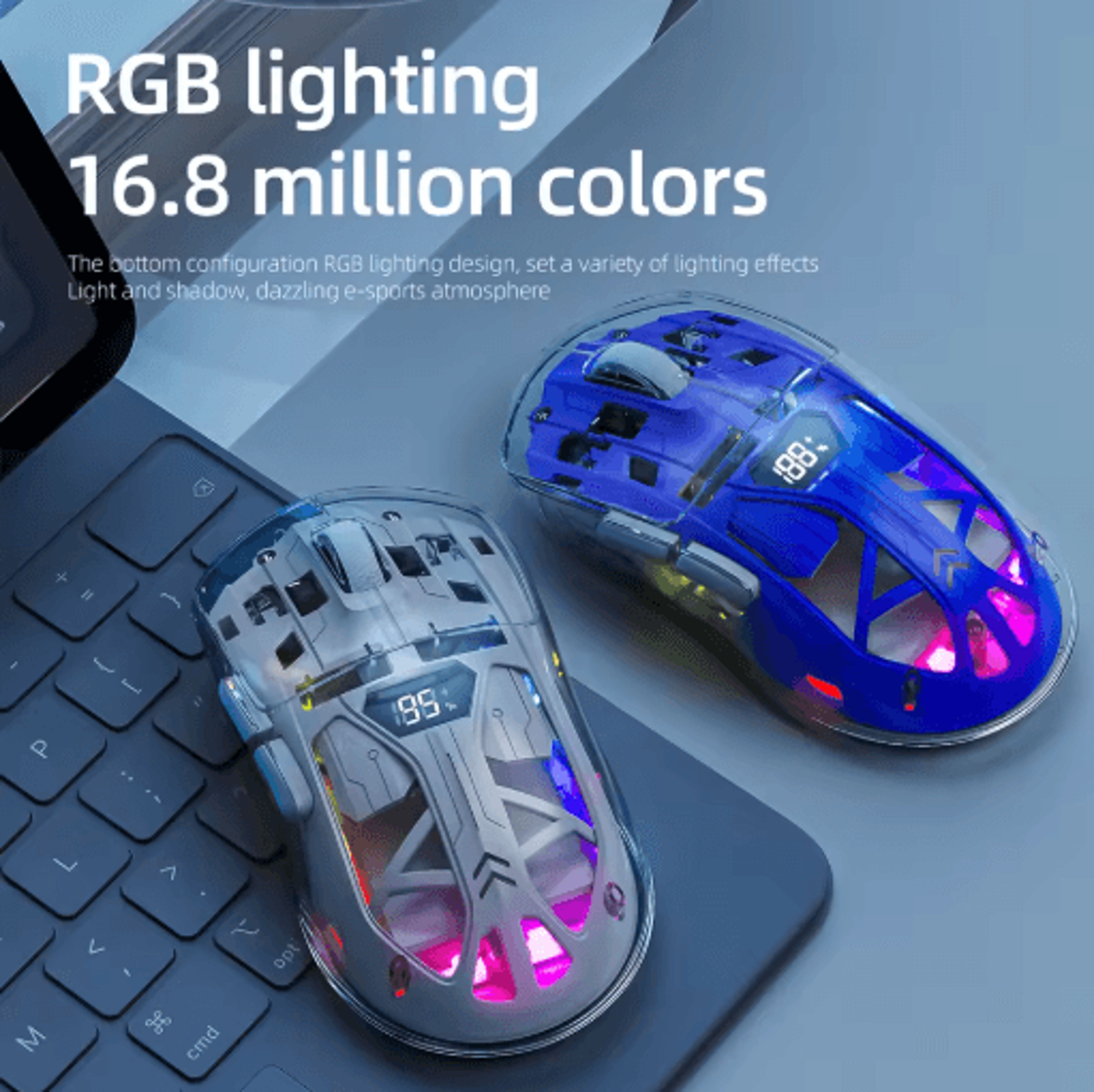 A2 Transparent Digital Display RGB Bluetooth Mouse Wireless Dual Mode Connection Win Mac 0