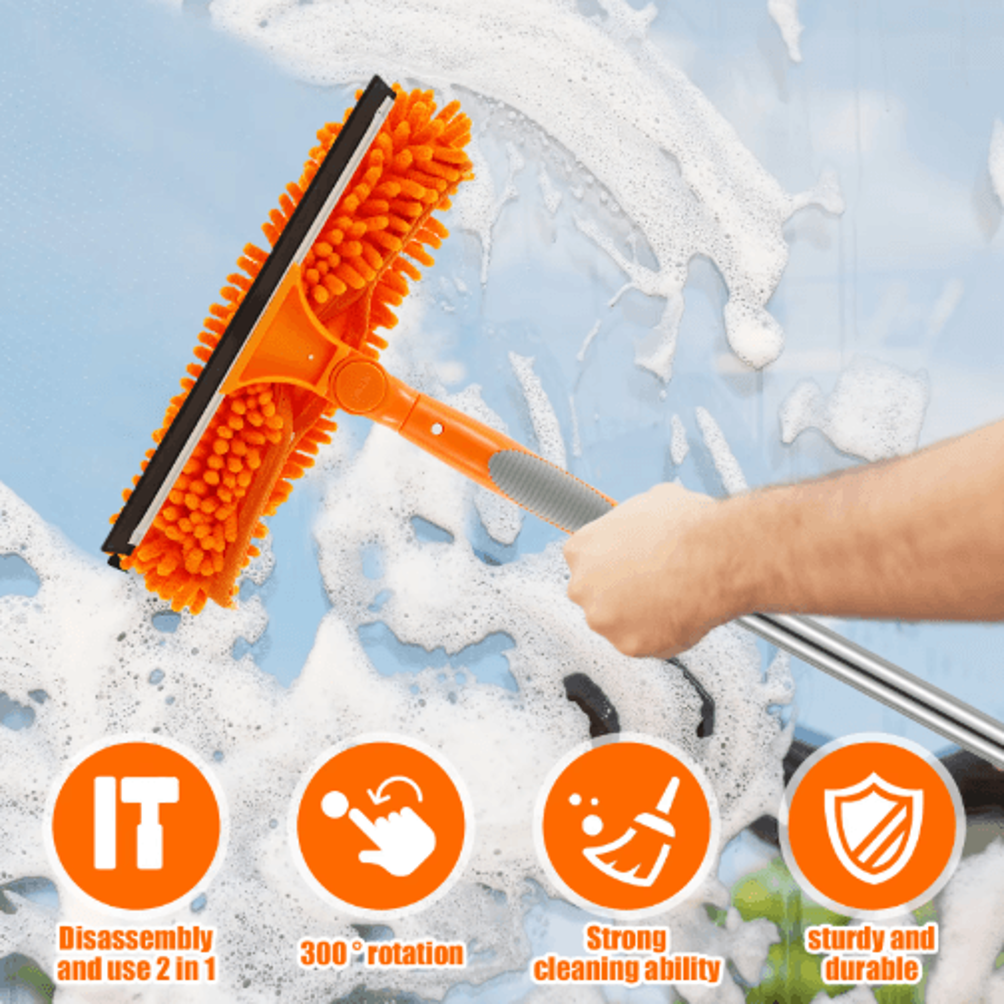 Extendable Window Cleaner Tool Set  180 Rotatable Long Handle Window Mop  Squeegee 7