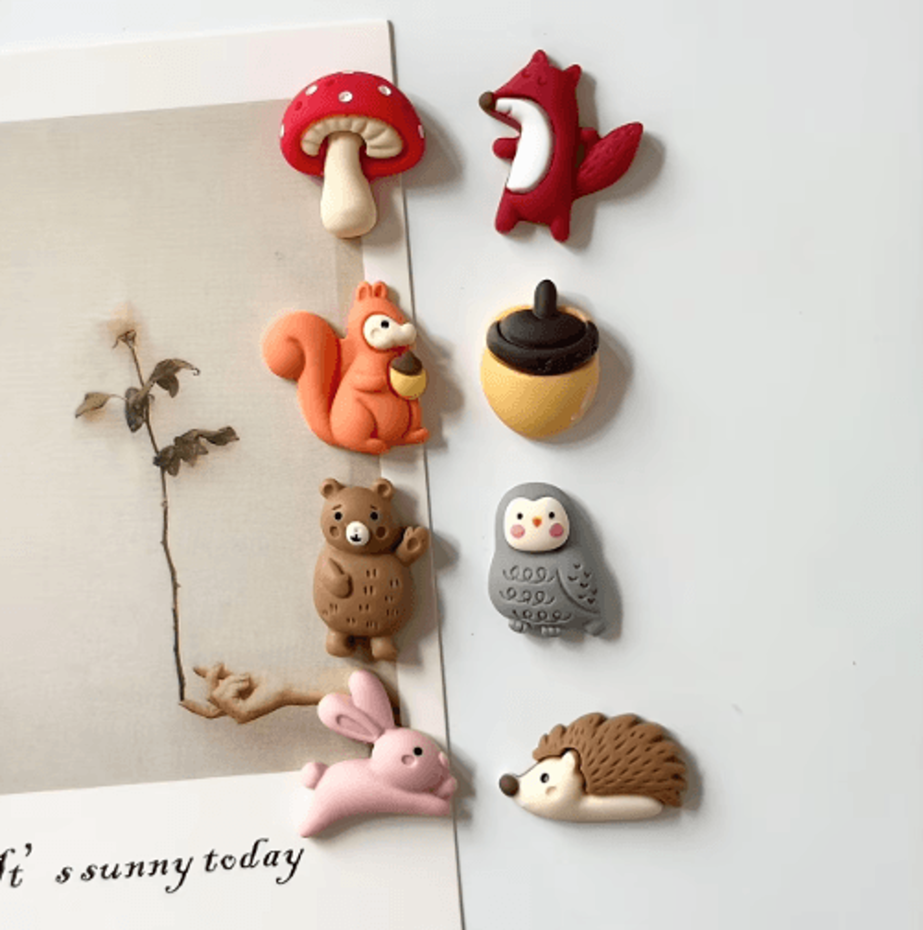 8Piece Fox  Hedgehog Animal Refrigerator Magnets  Cute Resin Fridge Decor Gift Set 0