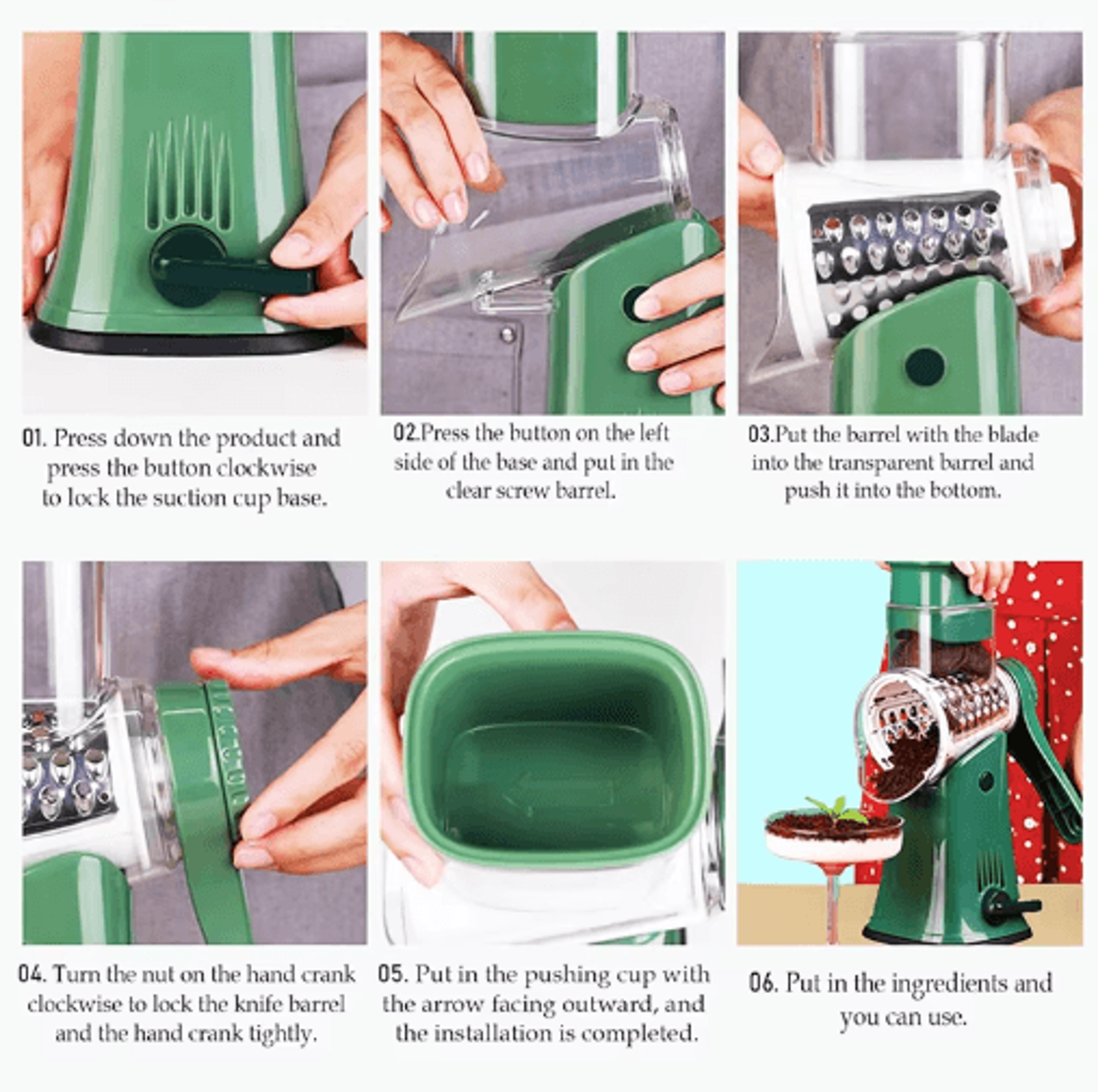 LMETJMA 5in1 Rotary Cheese Grater And Vegetable Mandoline Slicer JT247 6