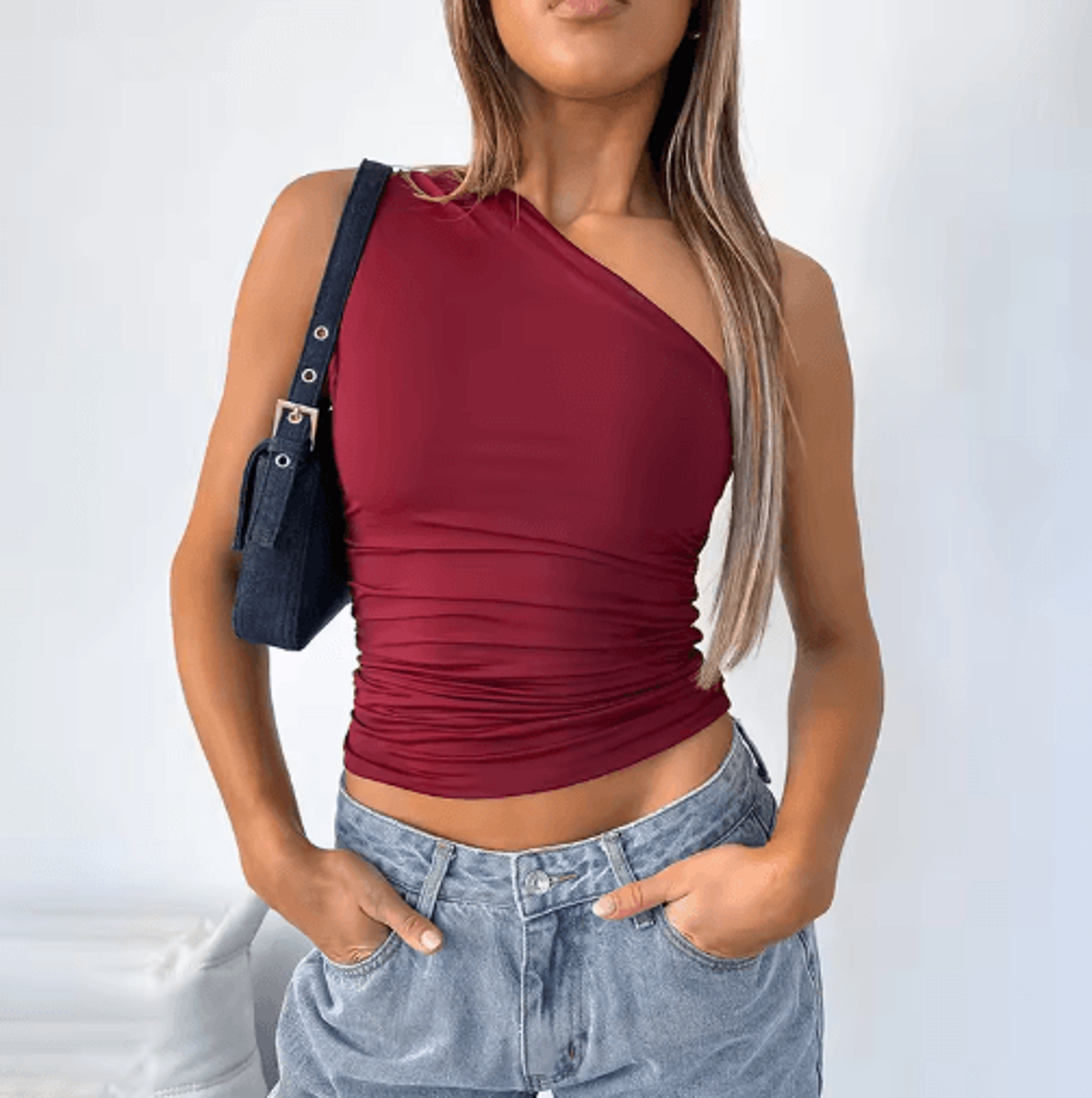 One Shoulder Backless Slim Tank  Candy Color Sexy Summer Top For Women 1