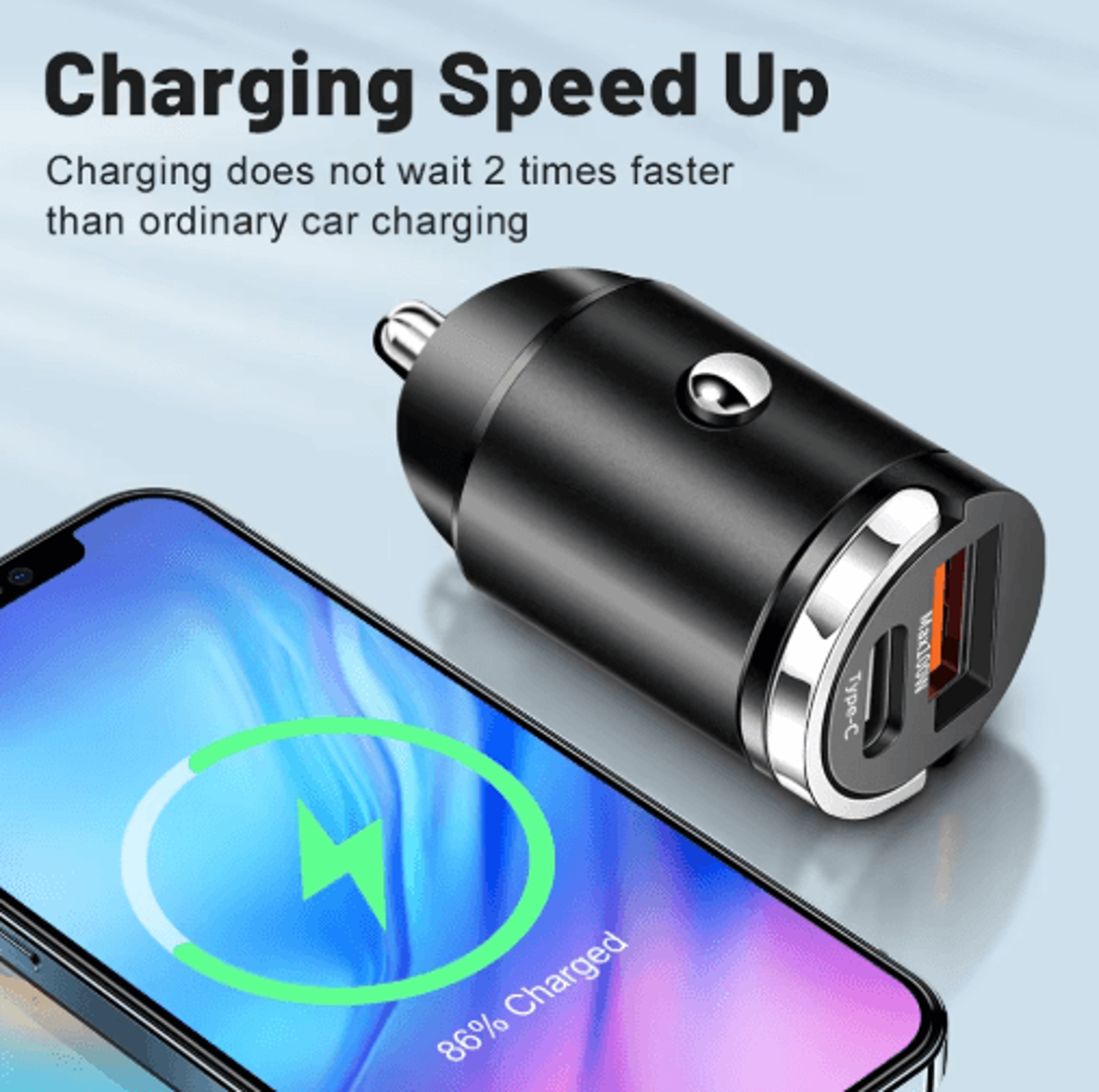100W PD Fast Charging Car Charger Dual Port USB C  QC30 Adapter 6