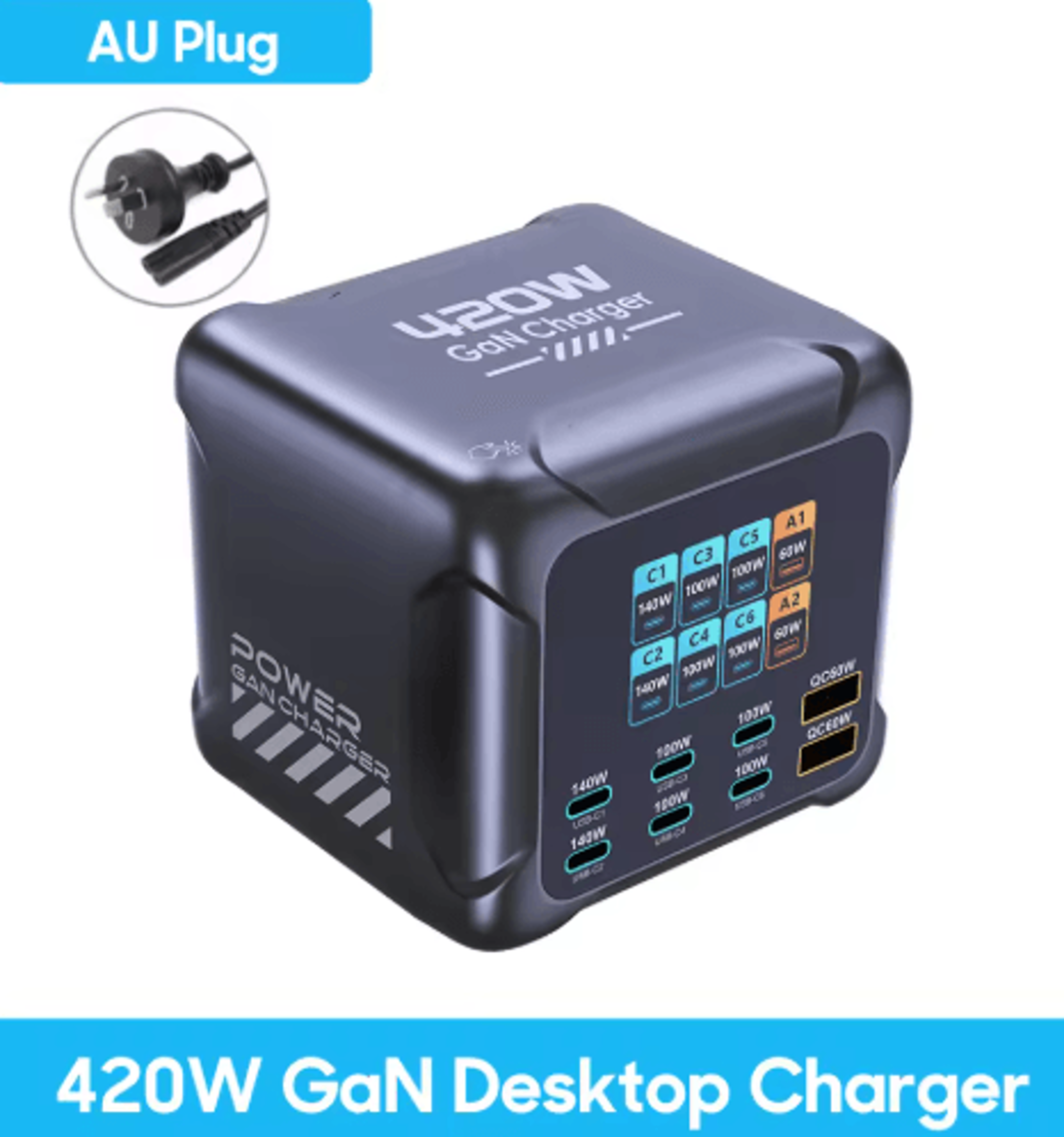 Ubigbuy 300W GaN 6 Port USBC Charging Station With PD 100W And Digital Display 4