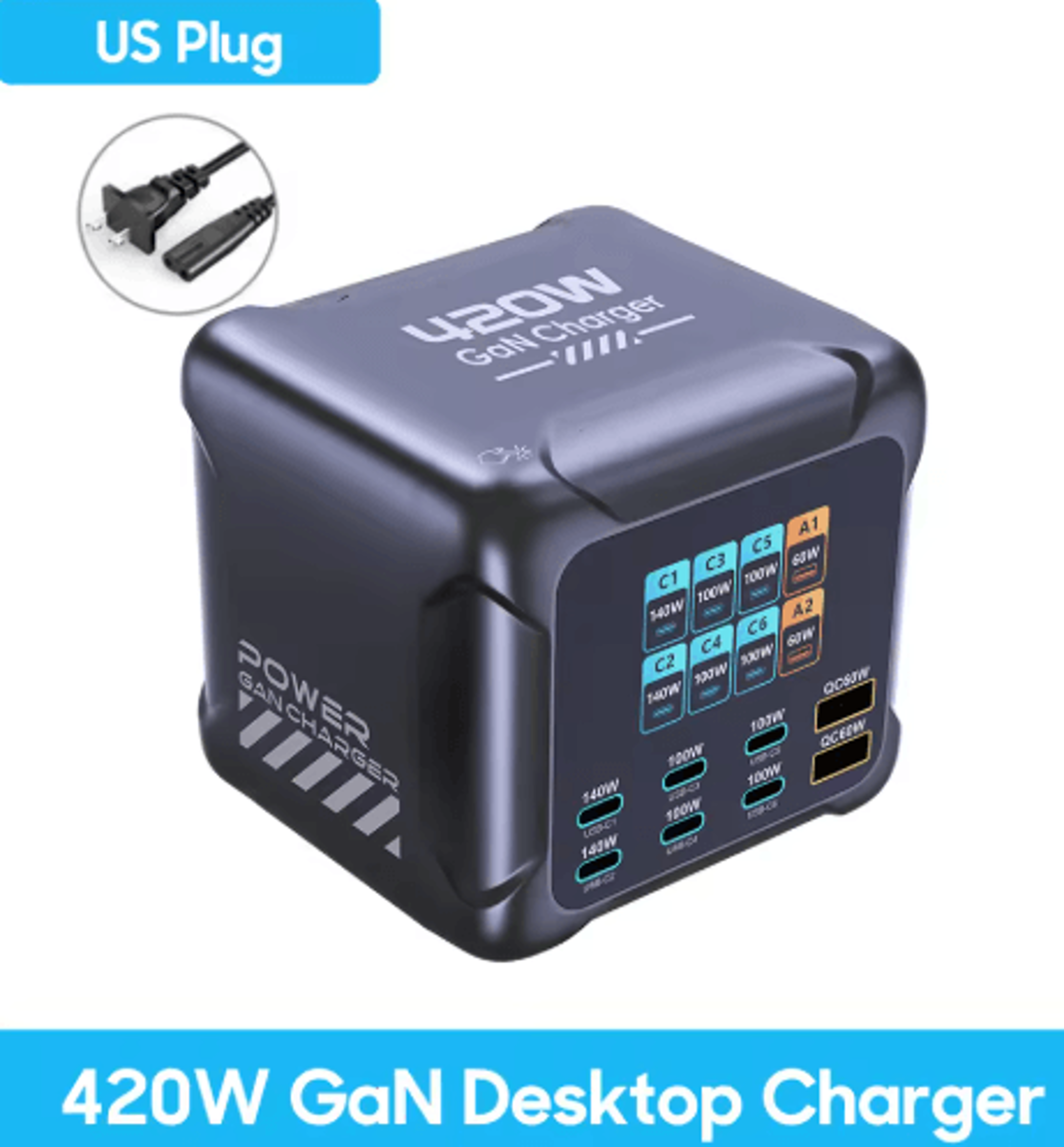 Ubigbuy 300W GaN 6 Port USBC Charging Station With PD 100W And Digital Display 5