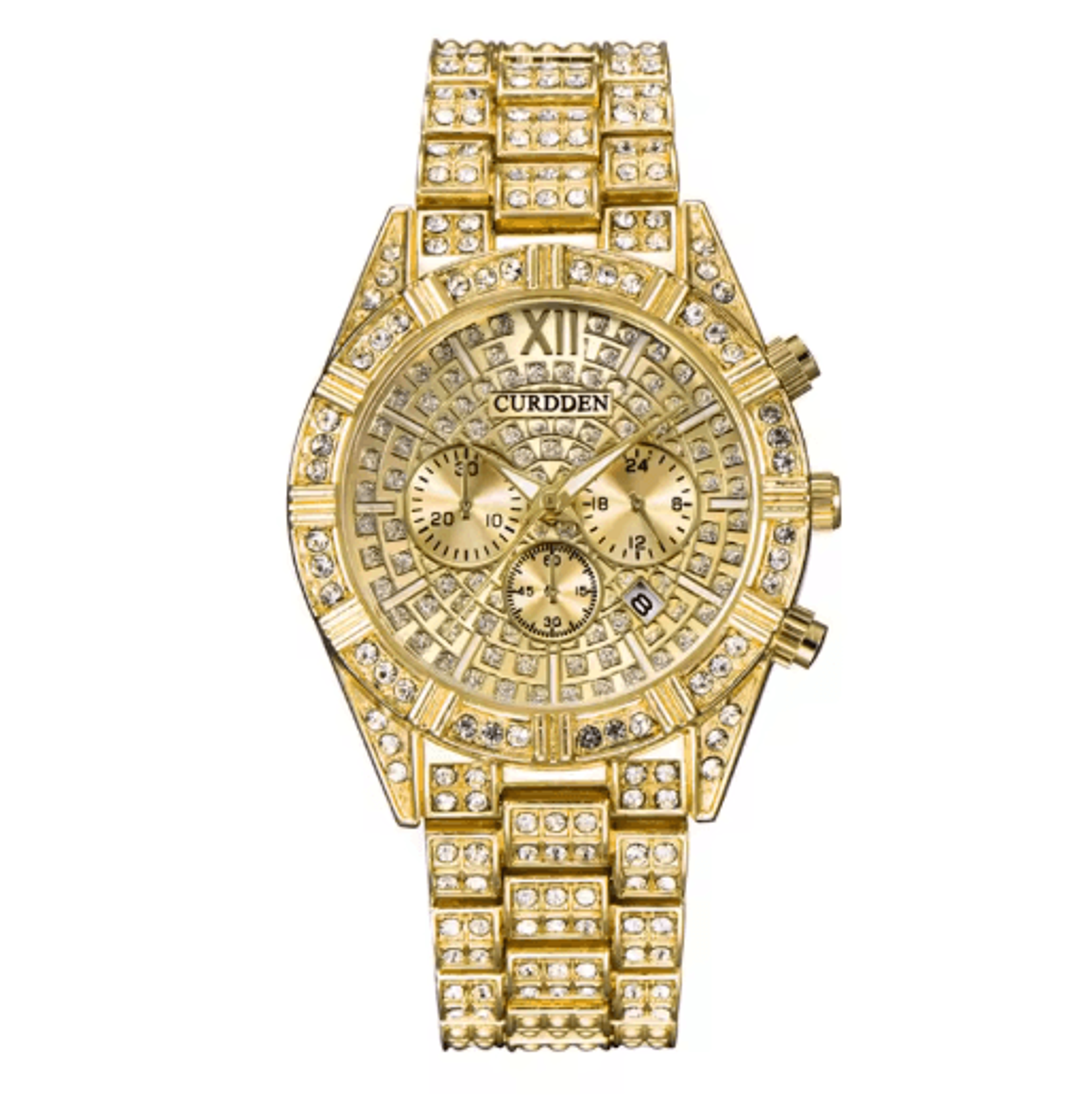 CURDDEN Luxury Gold Diamond Quartz Watch For Men With Alloy Band 3
