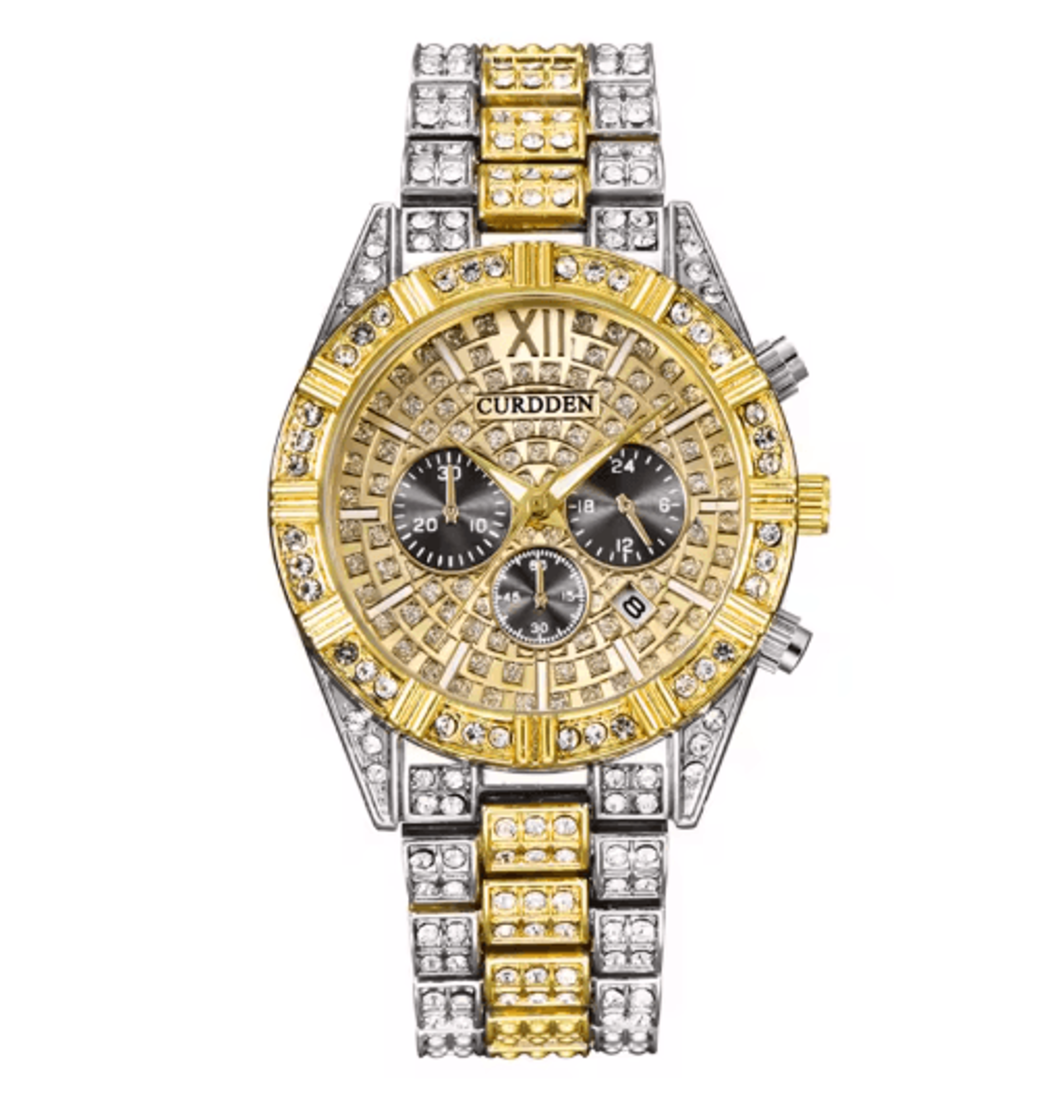 CURDDEN Luxury Gold Diamond Quartz Watch For Men With Alloy Band 4