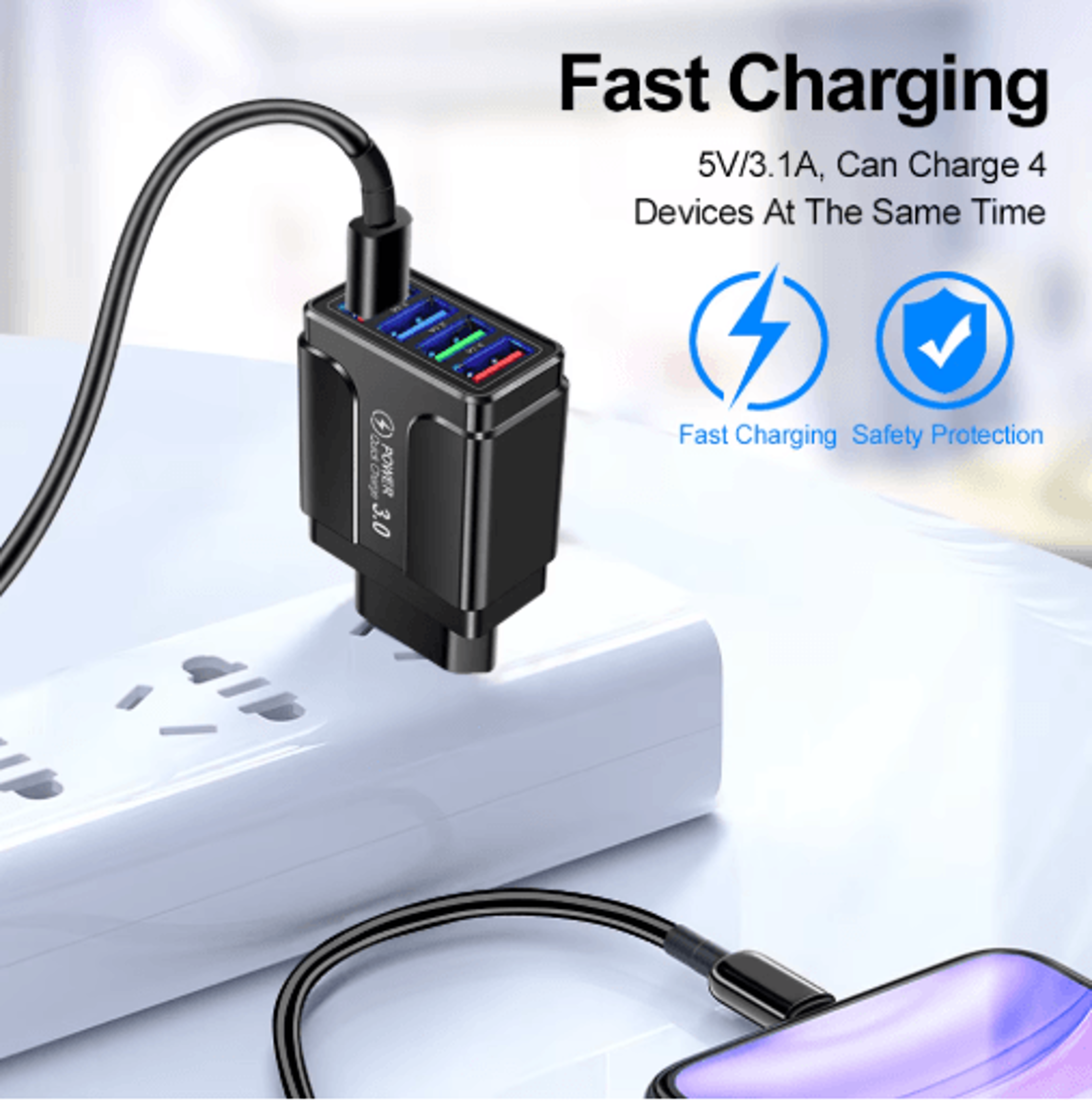 4 Port Quick Charge 30 USB Wall Charger With EU US Plug 5