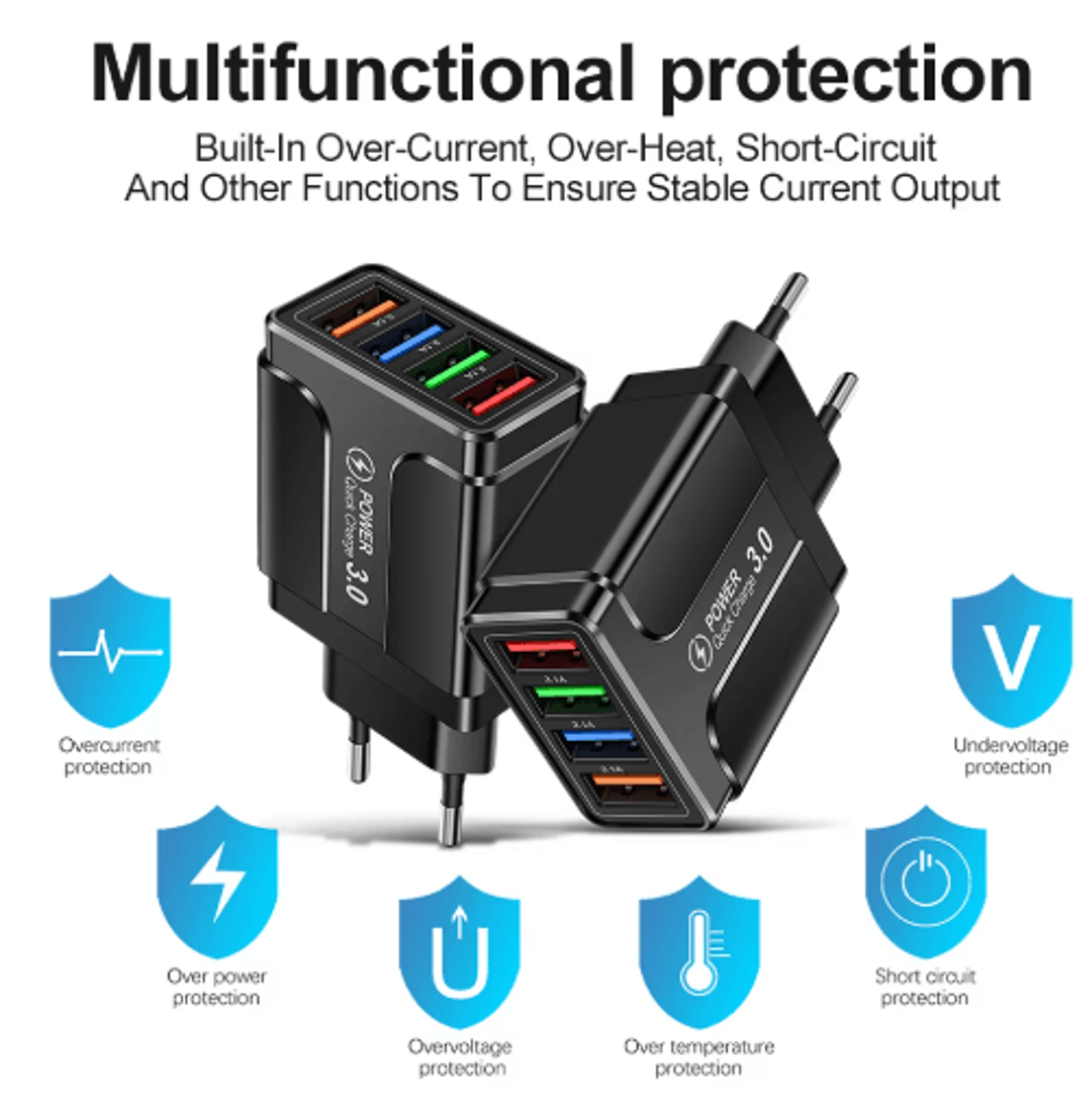 4 Port Quick Charge 30 USB Wall Charger With EU US Plug 7