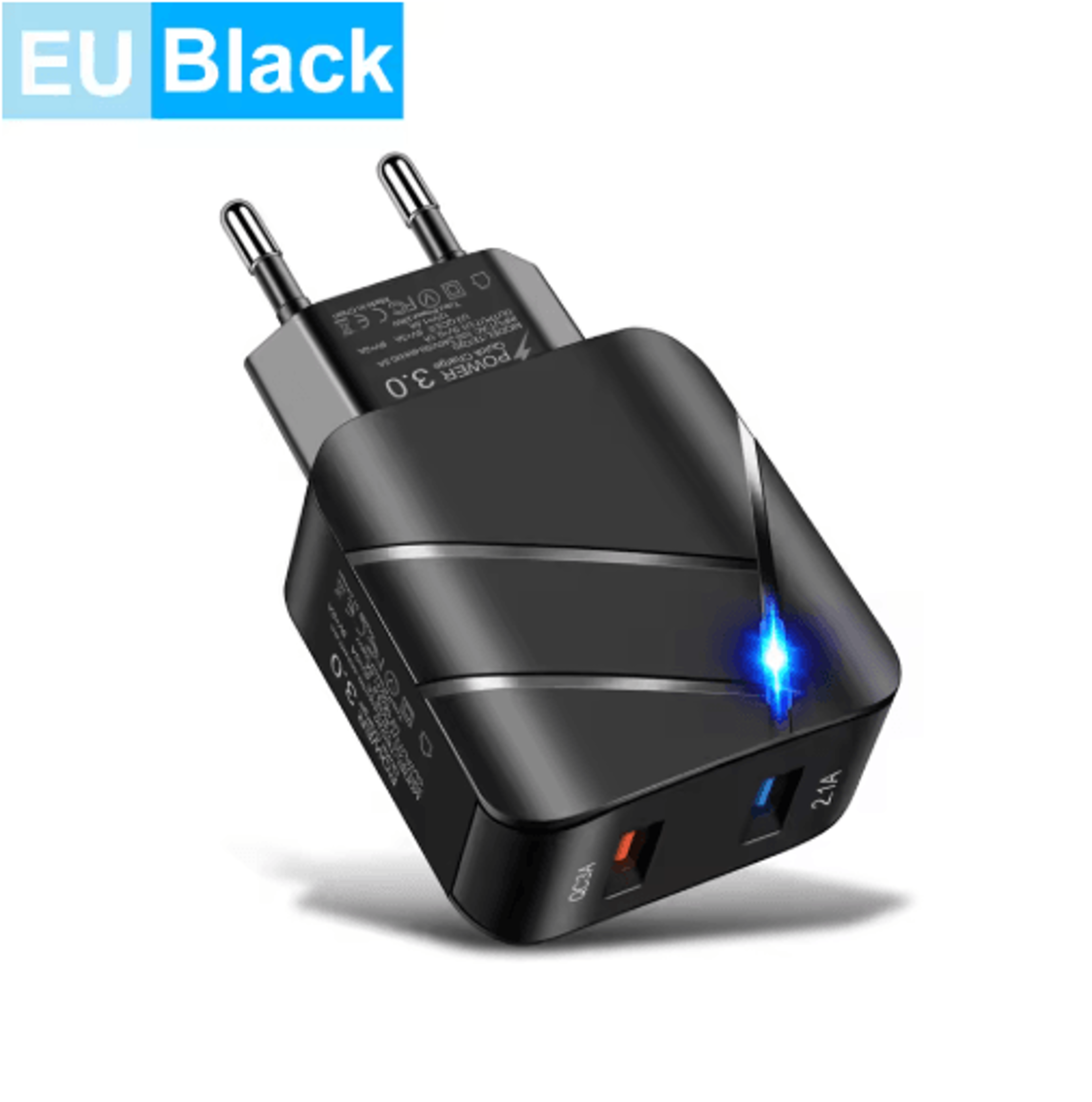 28W Dual USB QC30 Fast Charger With LED Light EU Plug 1