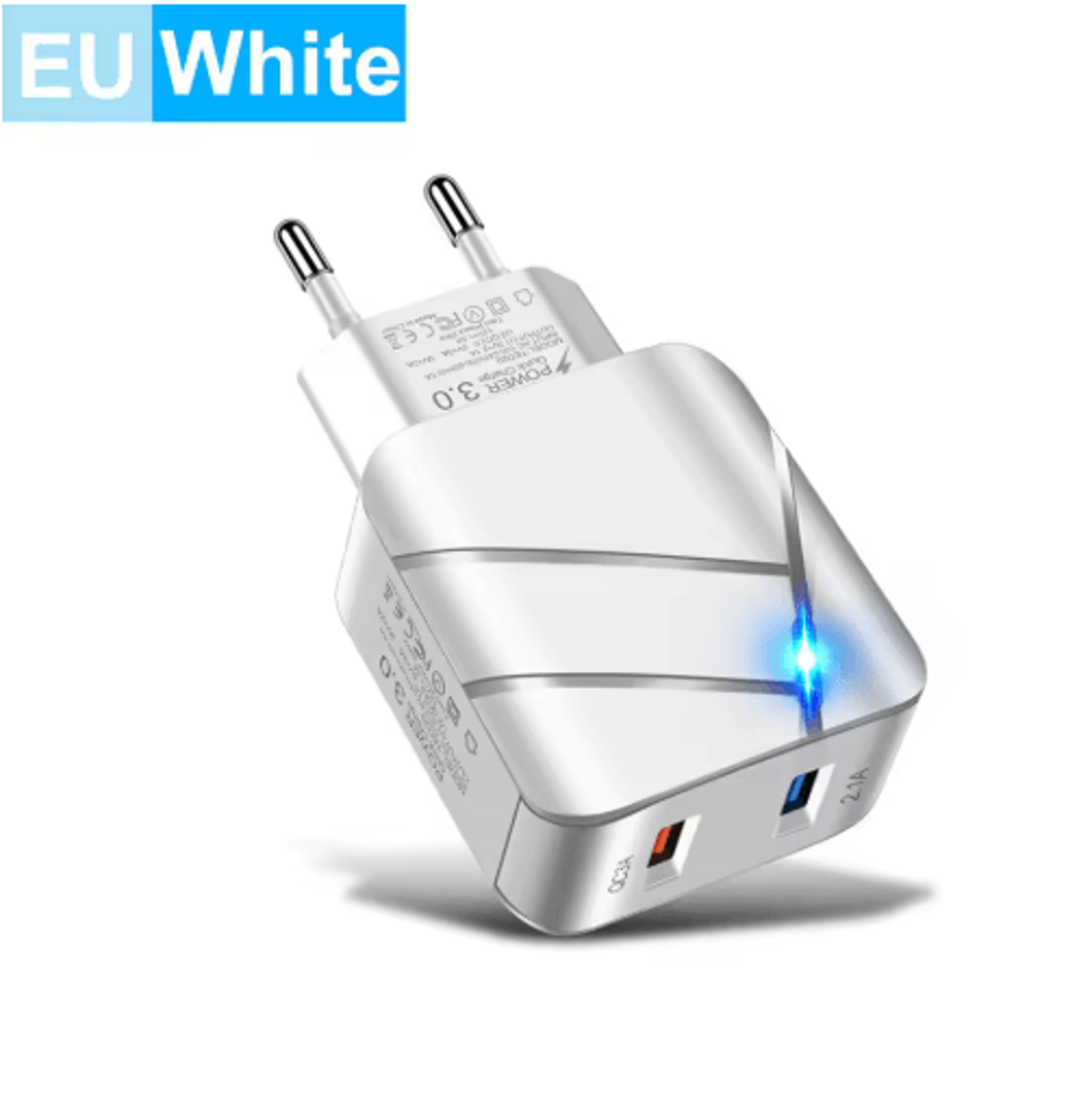 28W Dual USB QC30 Fast Charger With LED Light EU Plug 2