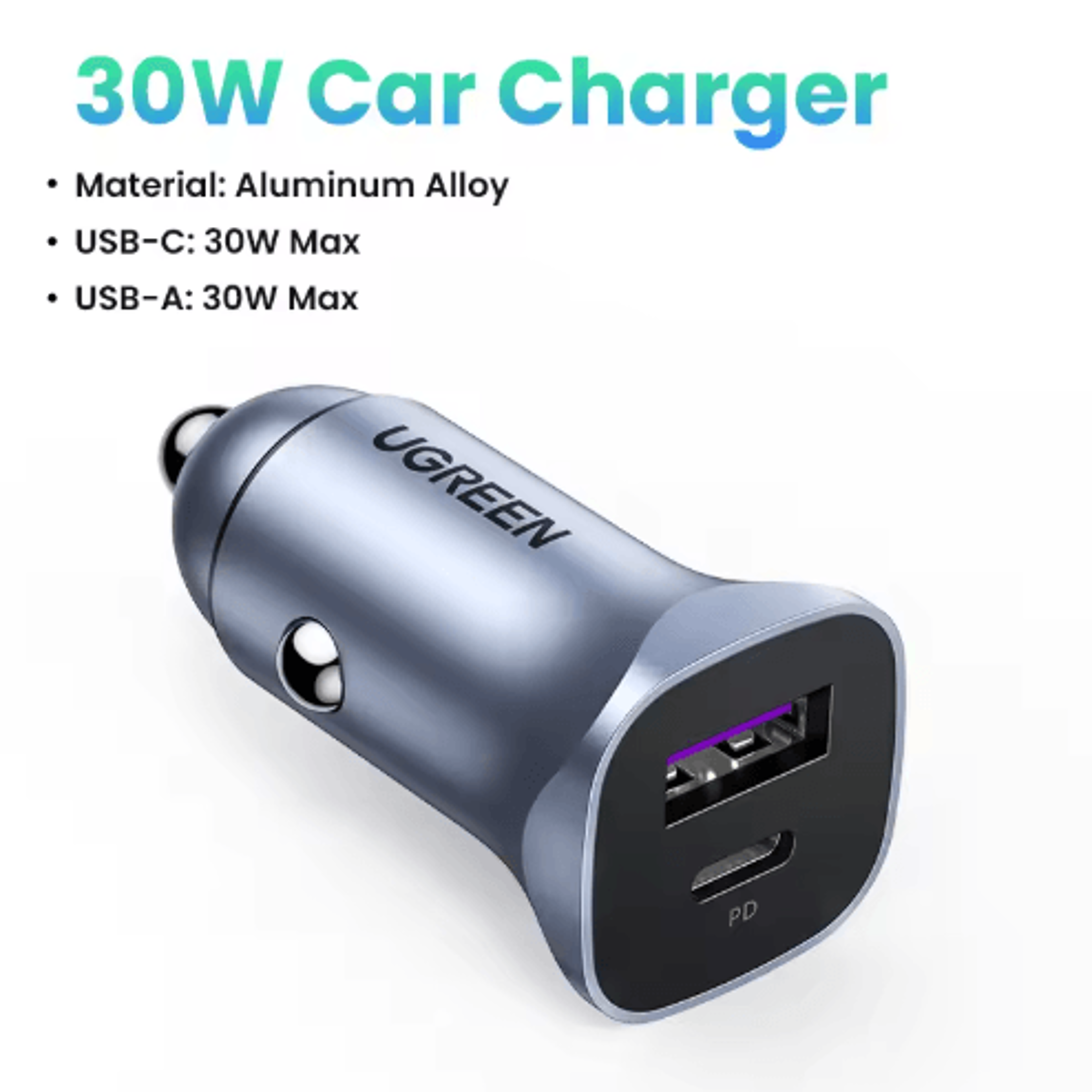 UGREEN Ultra Fast Car Charger USBC PD Quick Charge Adapter For IPhone  Xiaomi 4
