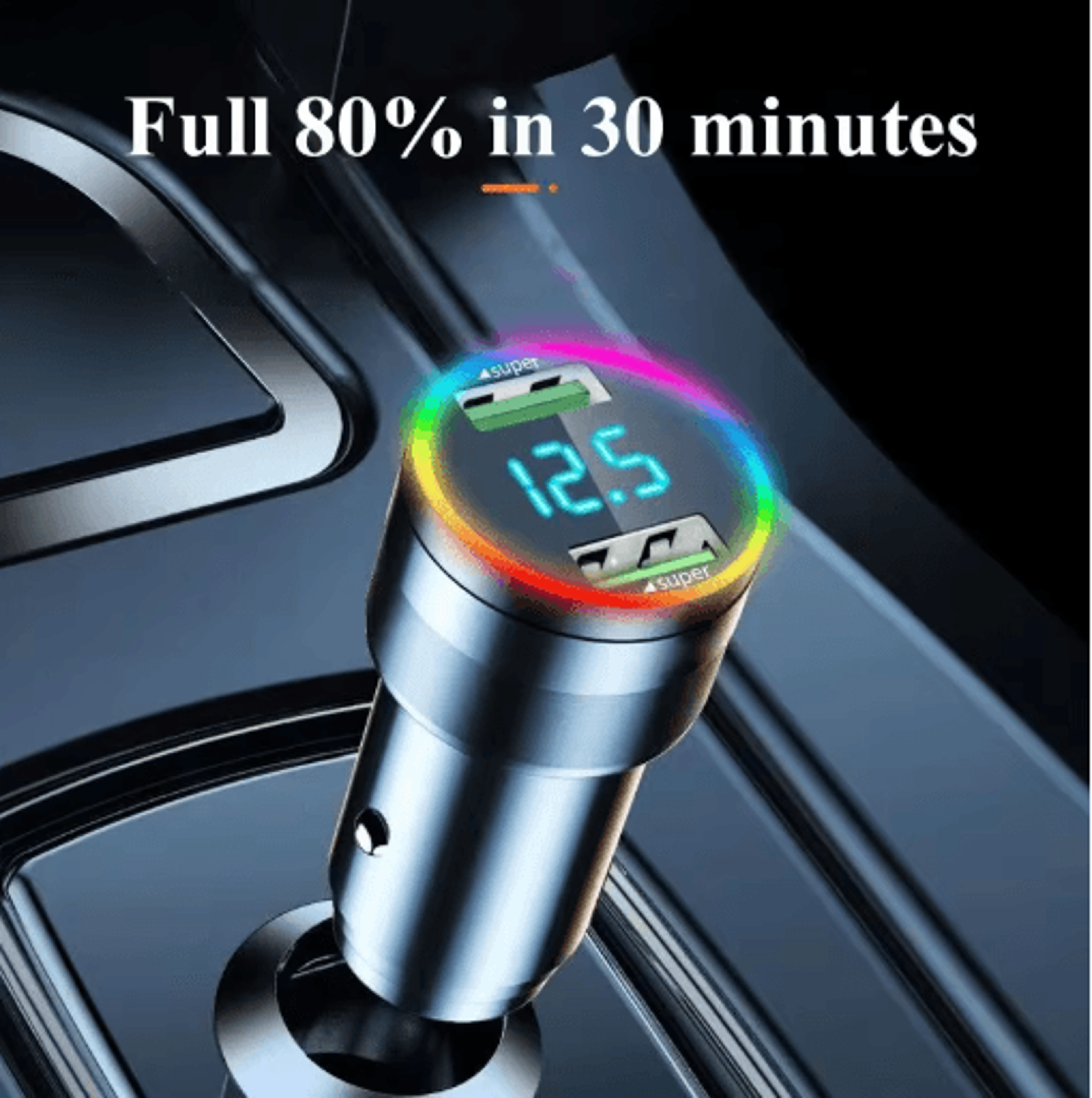 300W Dual USB Super Fast Car Charger With LED Light  Voltage Monitor 4