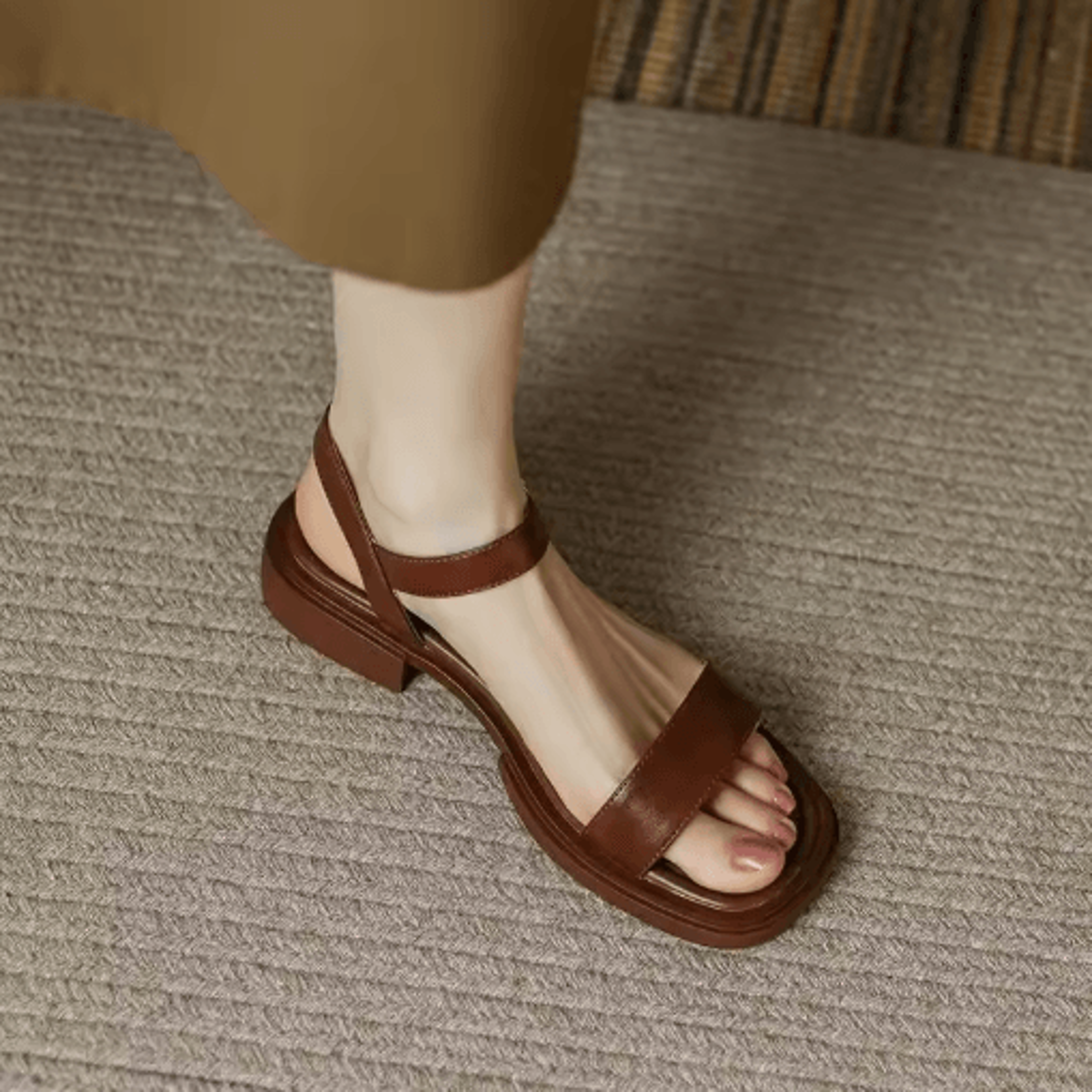 2025 Genuine Leather Low Heel Office Sandals Plus Size 35 To 42 2