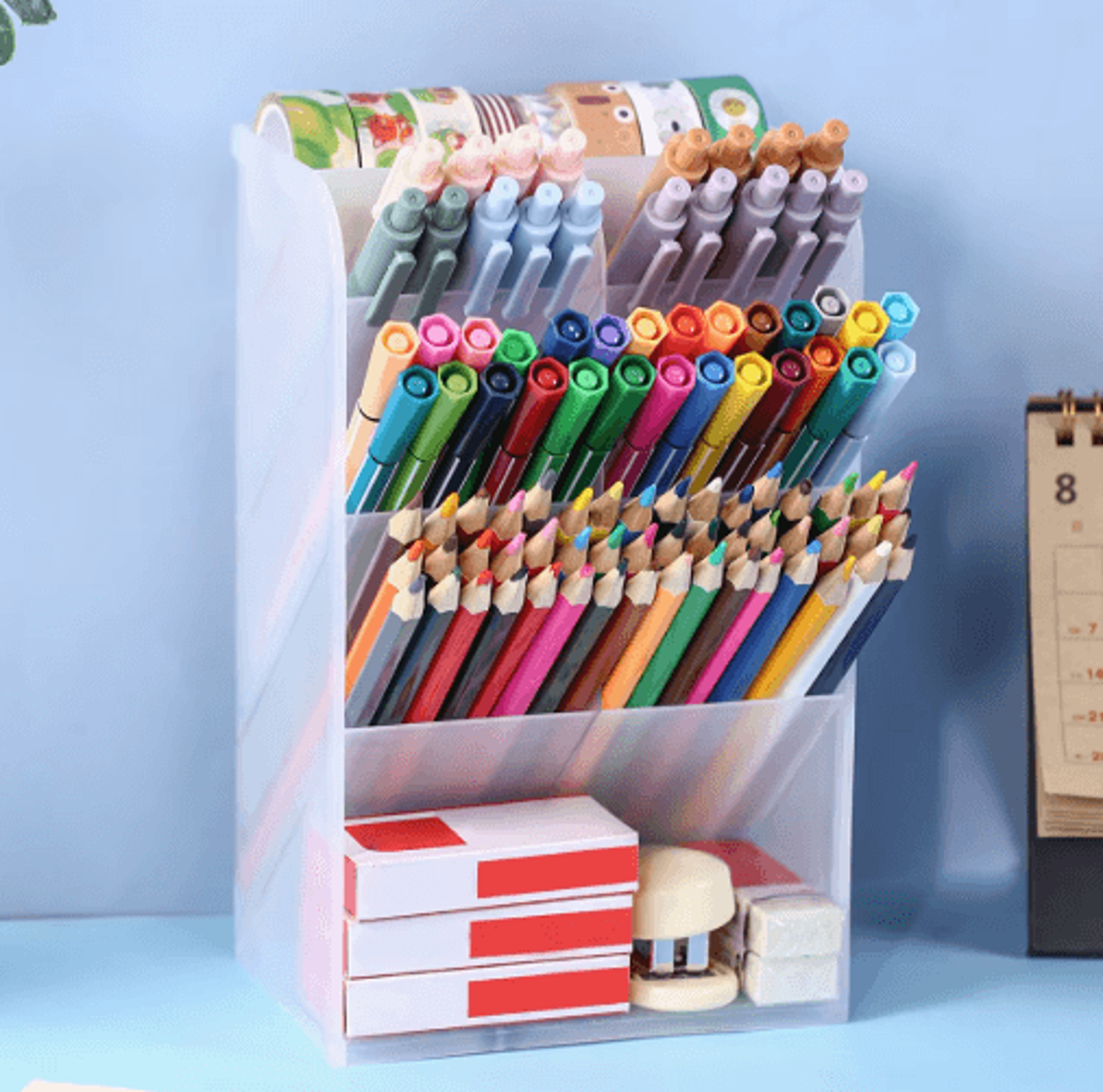 Transparent Large Capacity Multi Functional Desk Pen Holder Organizer 5