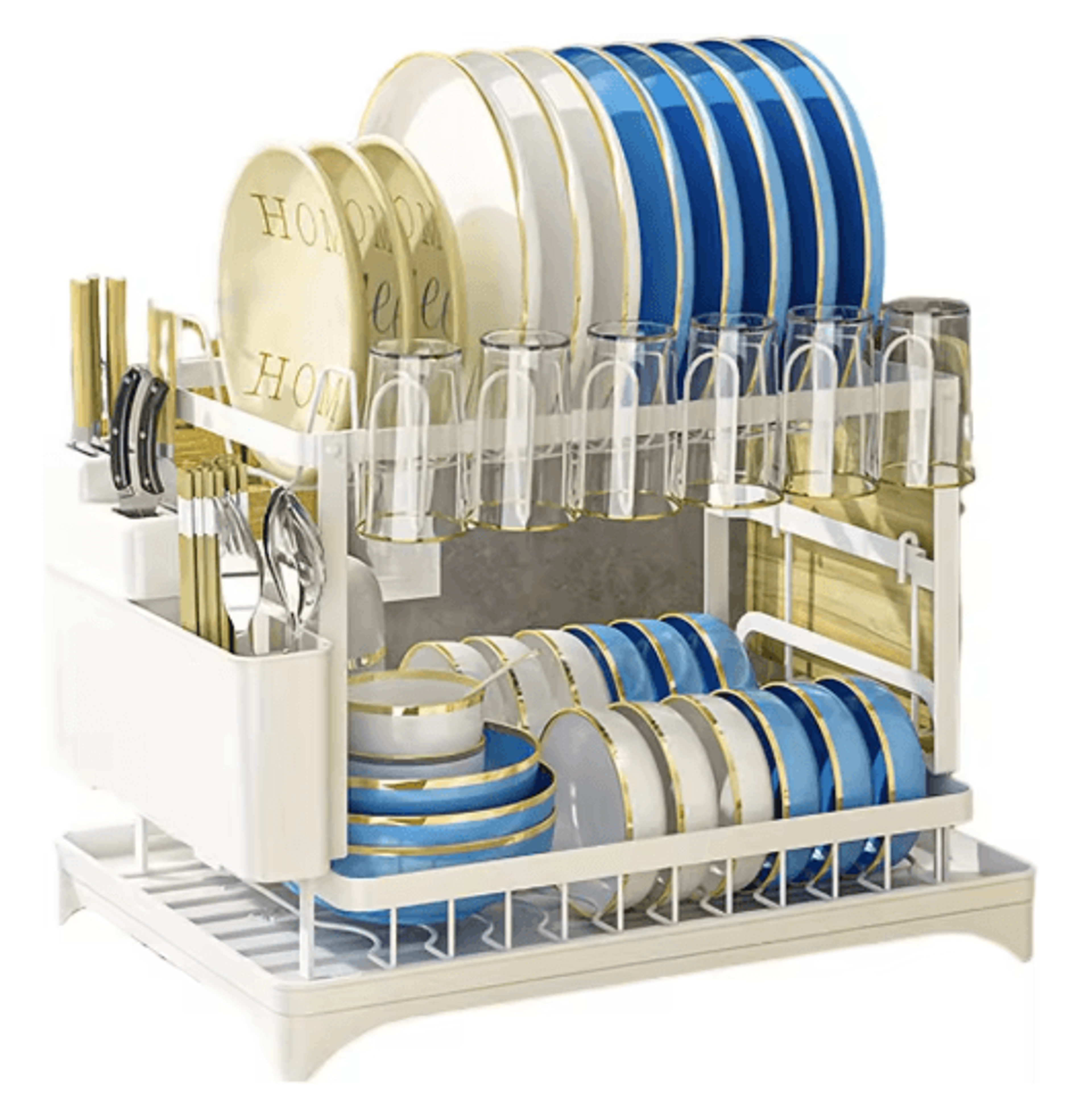 2 Tier Kitchen Countertop Dish Drying Rack With Drip Tray Metal Space Saving Dish Drainer 1