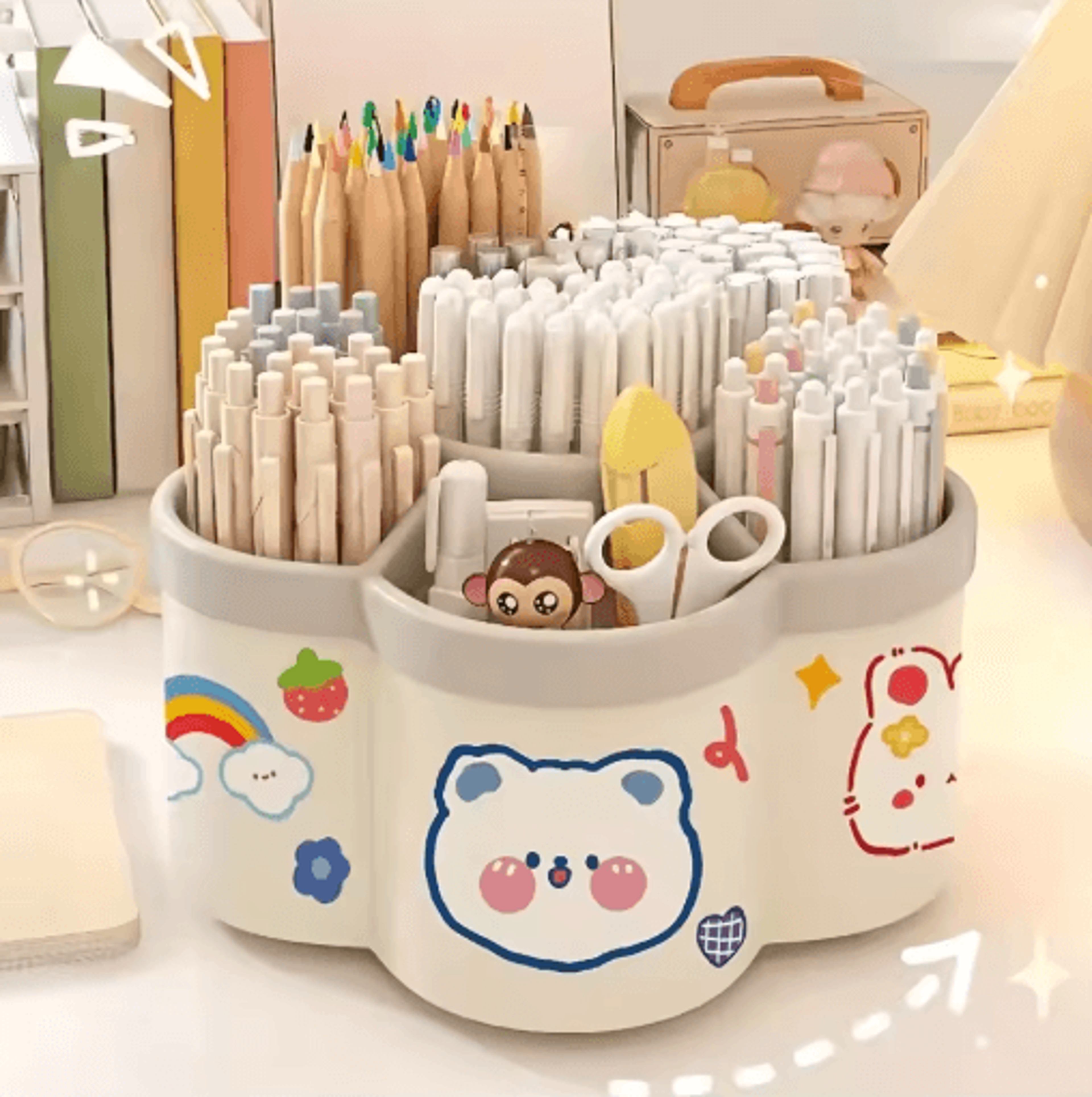360 Degree Rotating Desk Organizer Multi Compartment Storage Caddy 9