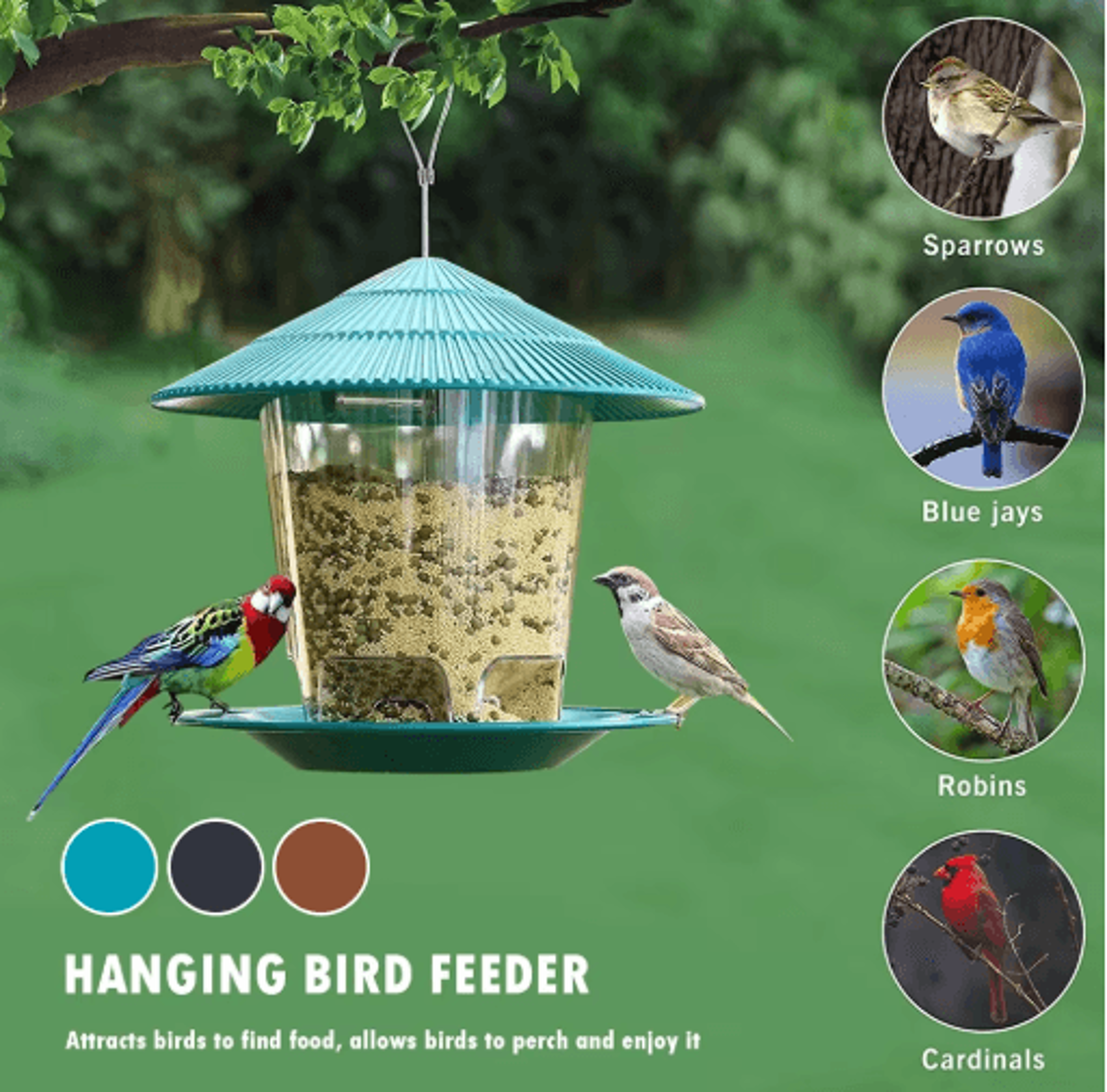 PerchSmart Automatic Bird Feeder Hanging Multi Hole Outdoor Bird Feeder Dispenser 8