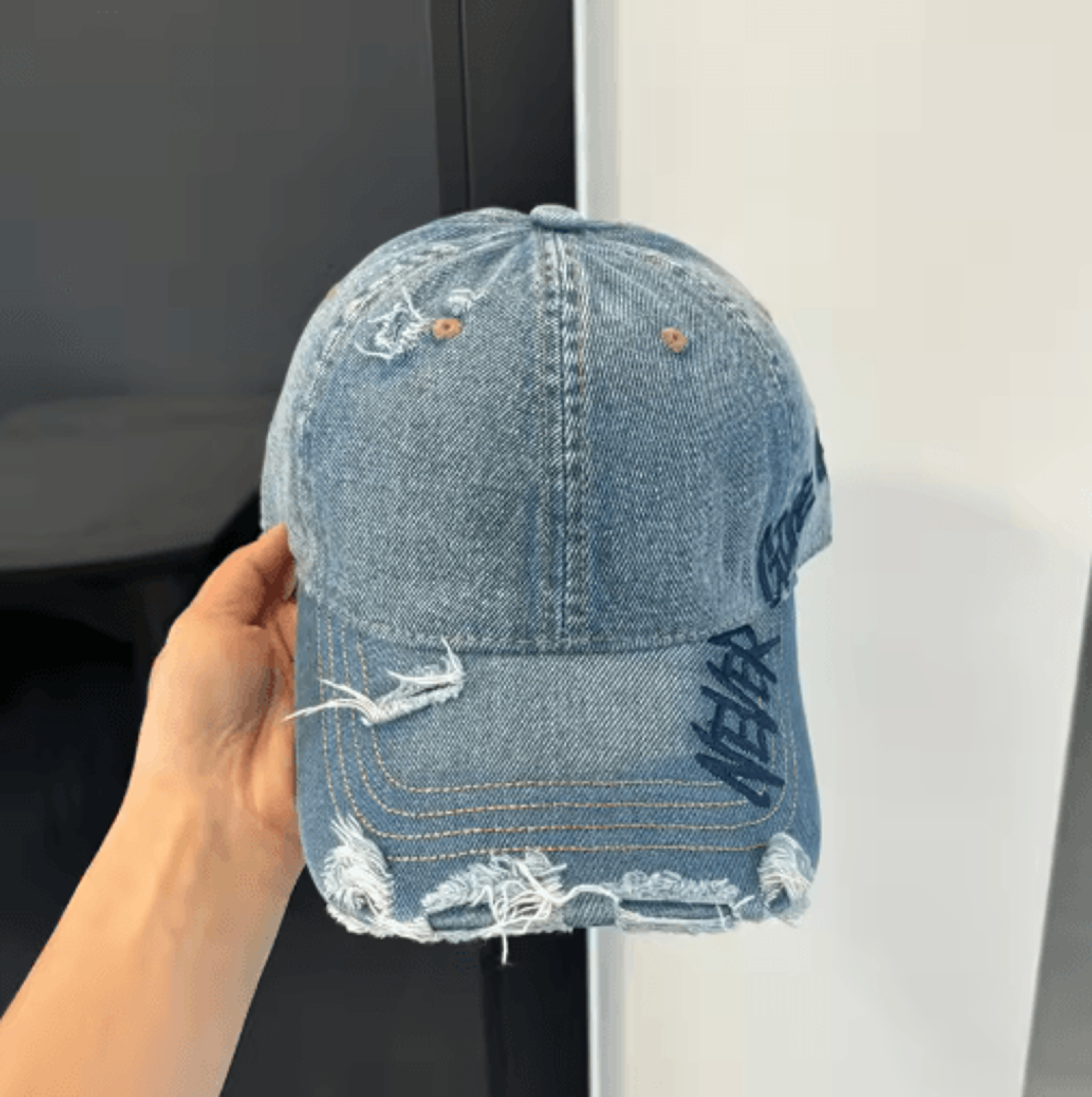 Vintage Washed Ripped Denim Baseball Cap  Unisex Hip Hop Snapback Hat 2