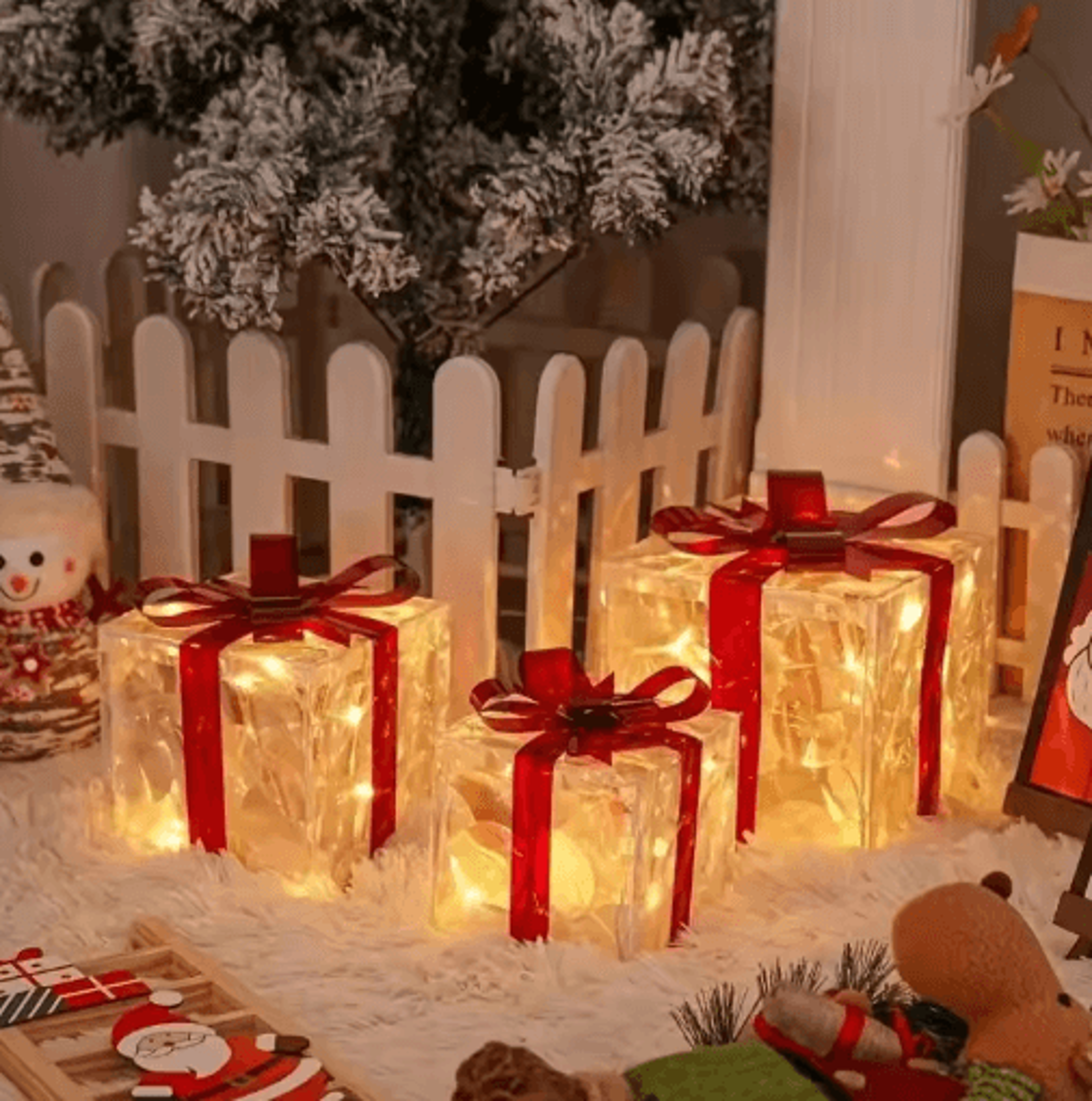 3Piece Lighted Christmas Gift Boxes  LED Holiday Decorative Present Boxes For Tree  Party Decor 4