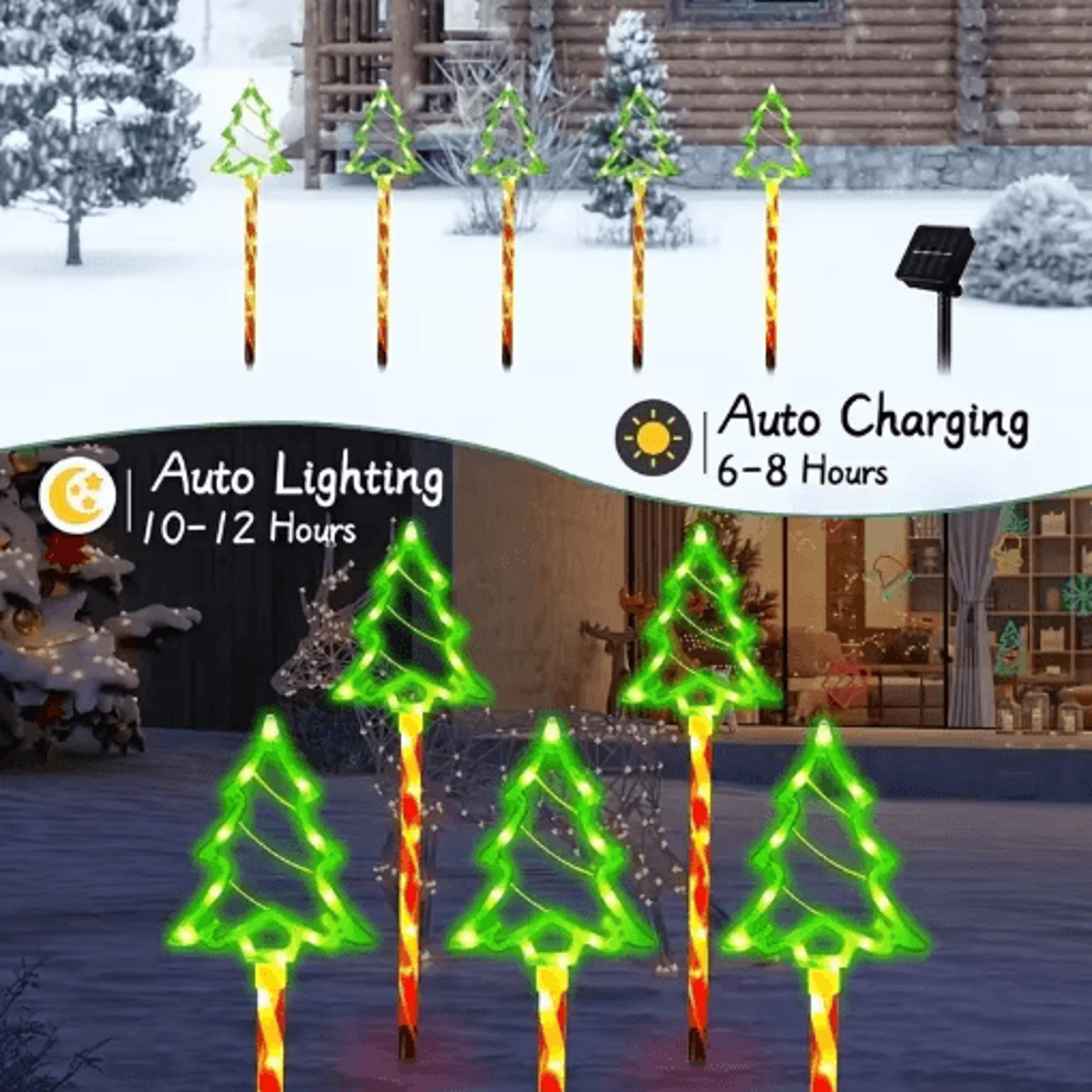 Solar Candy Christmas Tree Garden Lights 5PC Outdoor Stake Light Set 3