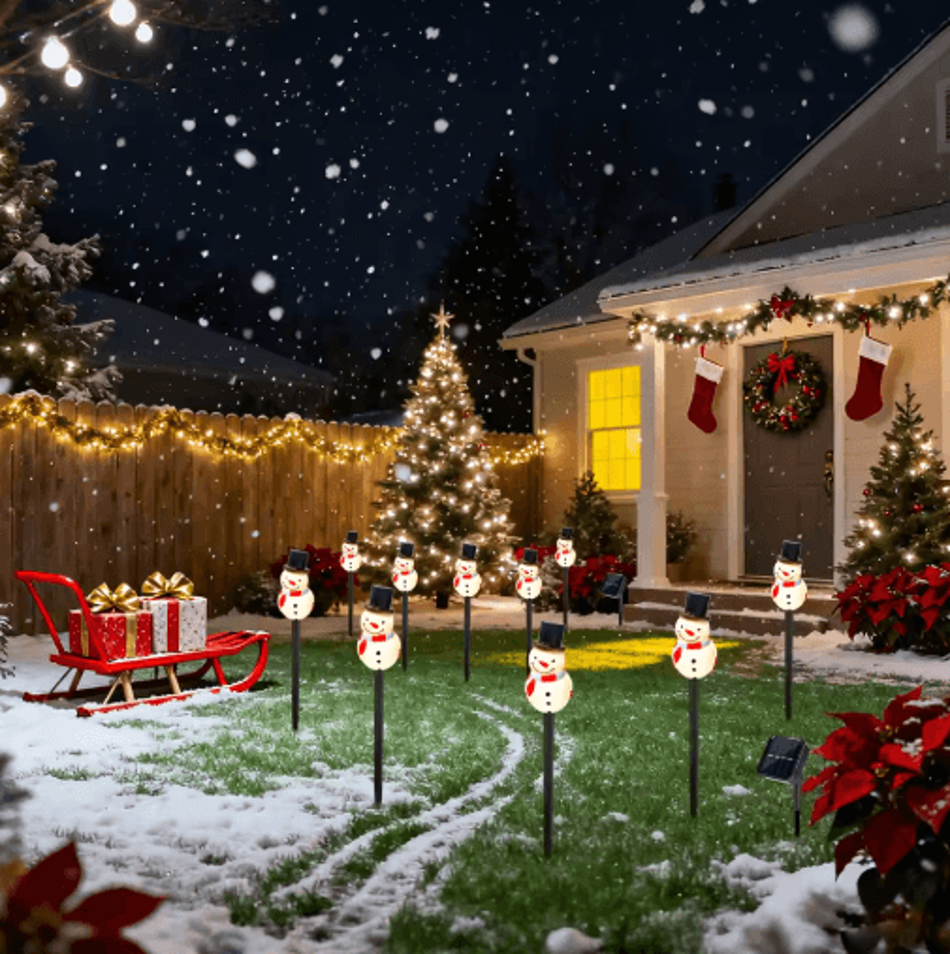 Solar Snowman Garden Stake Lights  5PCS Outdoor Holiday Lawn Decor 4