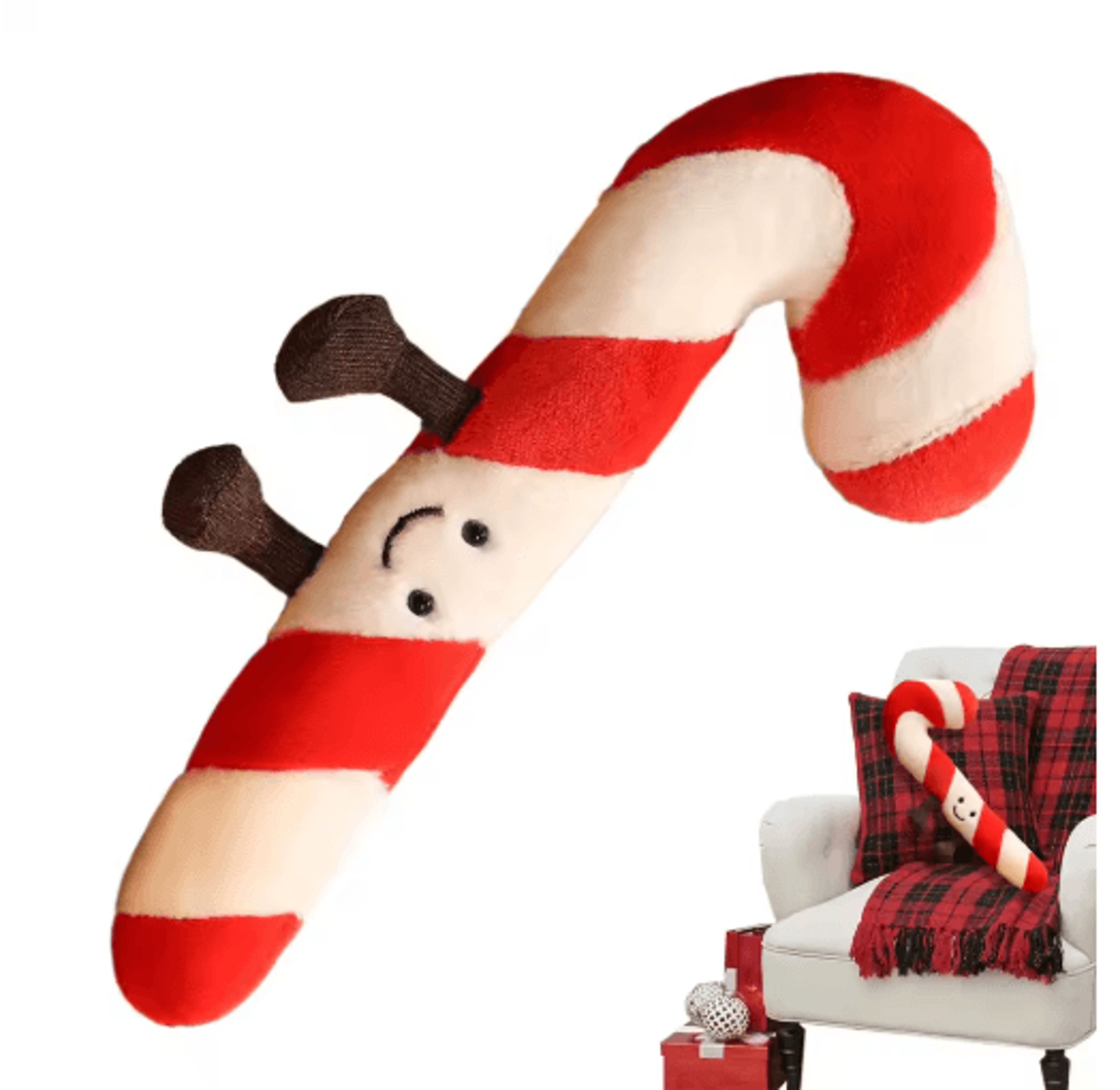 Candy Cane Christmas Throw Pillow  Festive Holiday Decorative Cushion 2