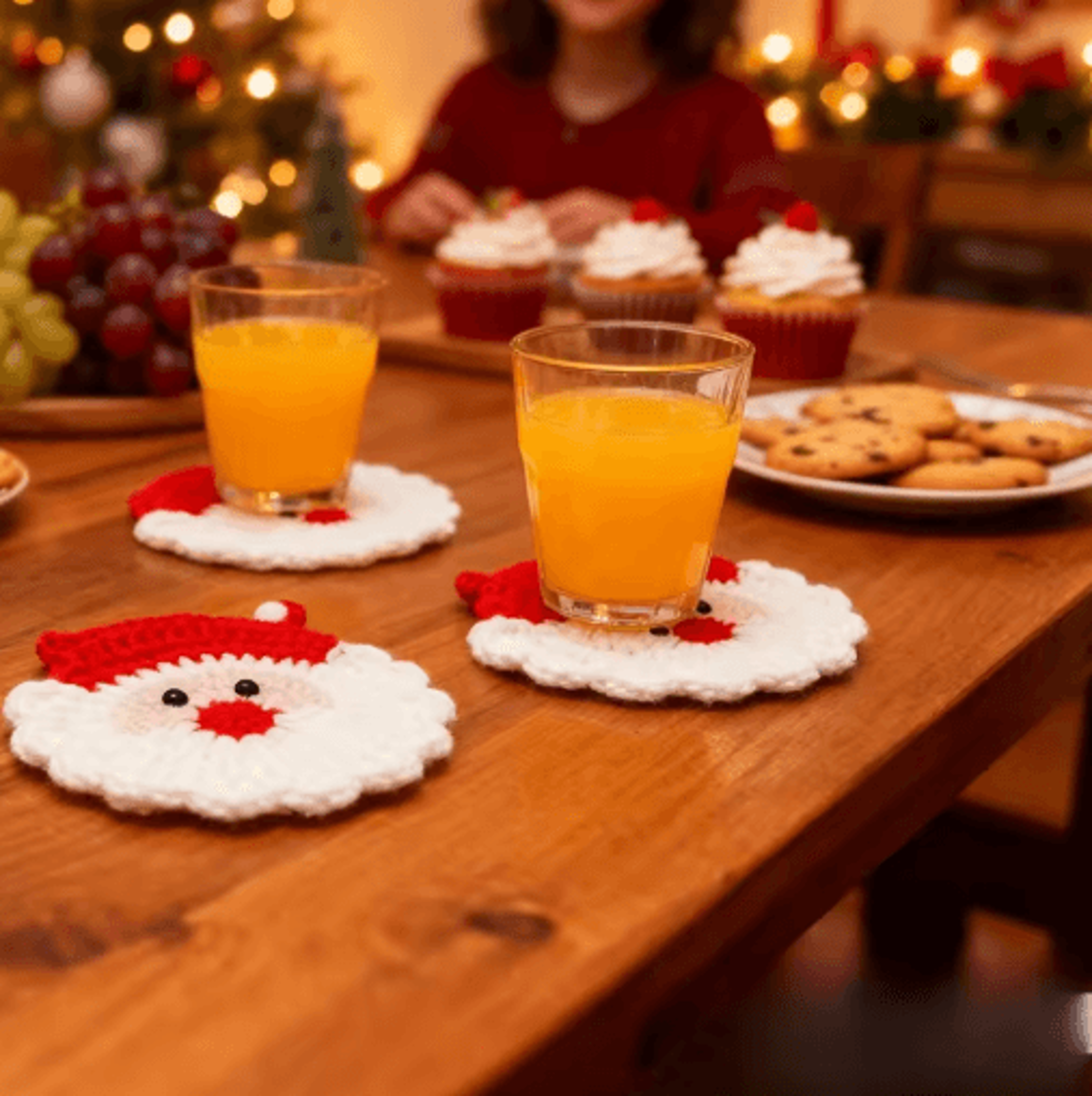 Handmade Crochet Santa Coaster Festive Heat Resistant Christmas Drink Mat 4