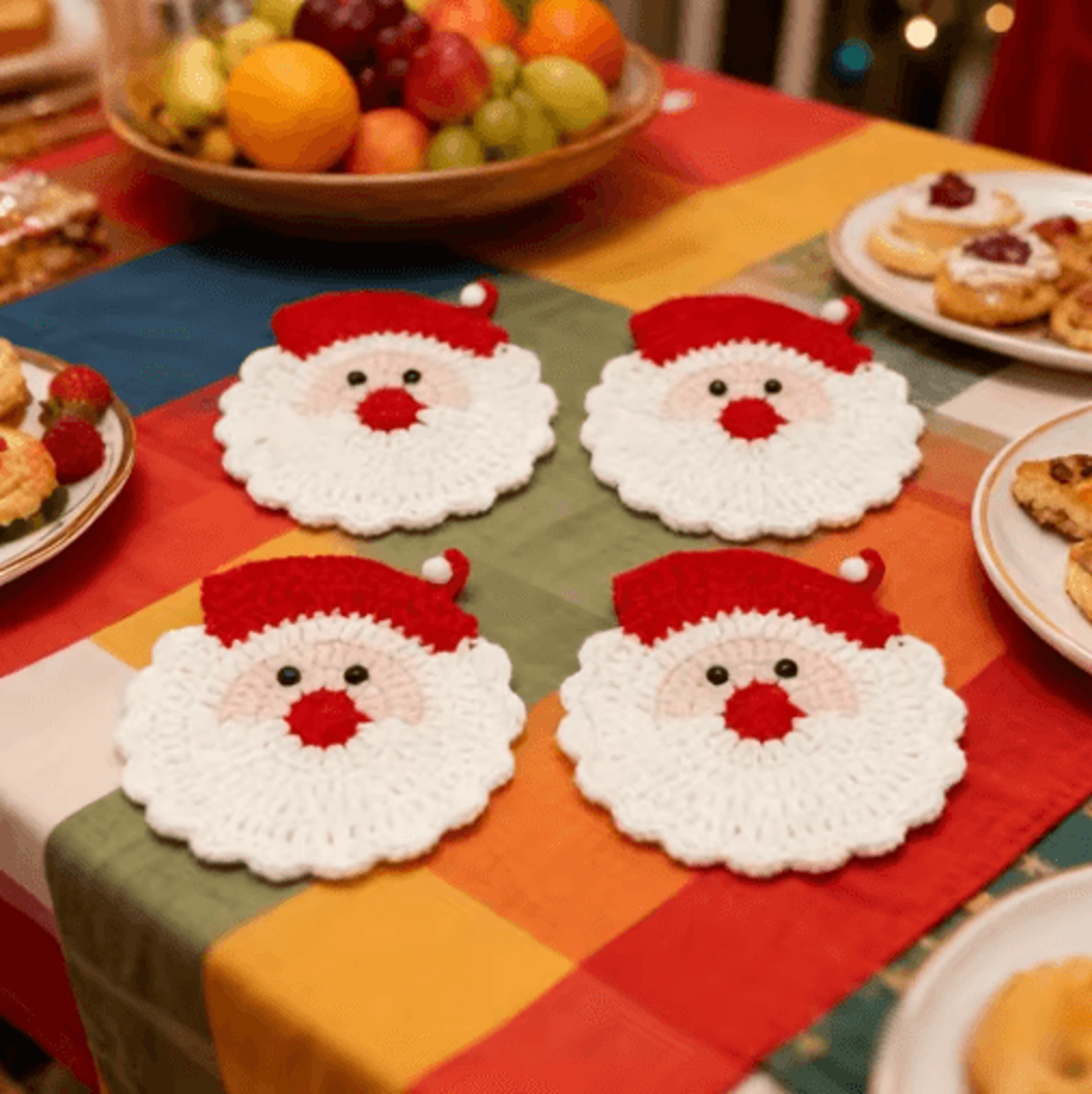 Handmade Crochet Santa Coaster Festive Heat Resistant Christmas Drink Mat 5
